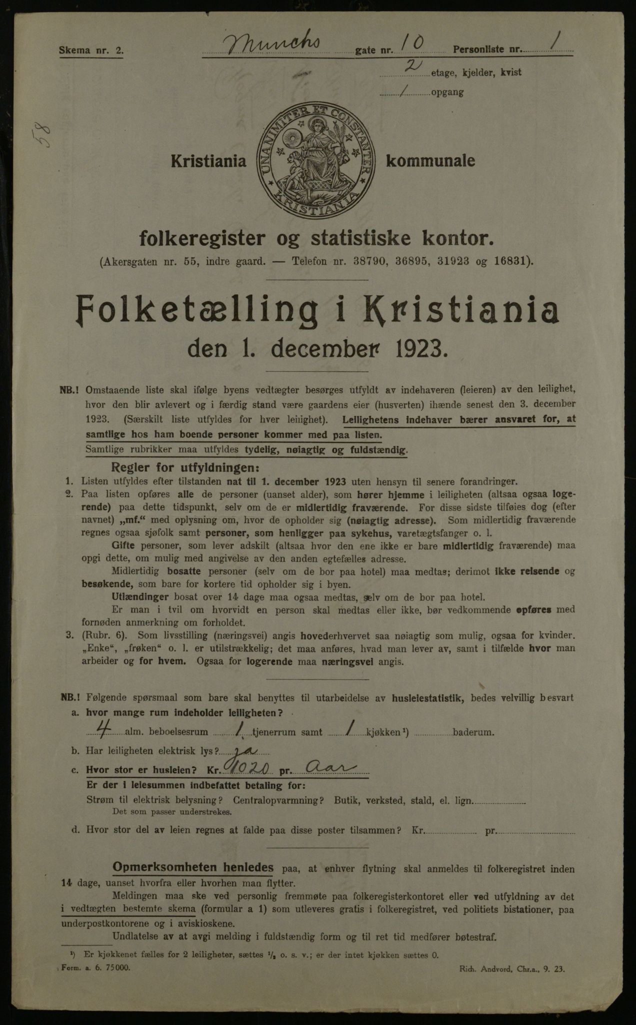 OBA, Municipal Census 1923 for Kristiania, 1923, p. 73654