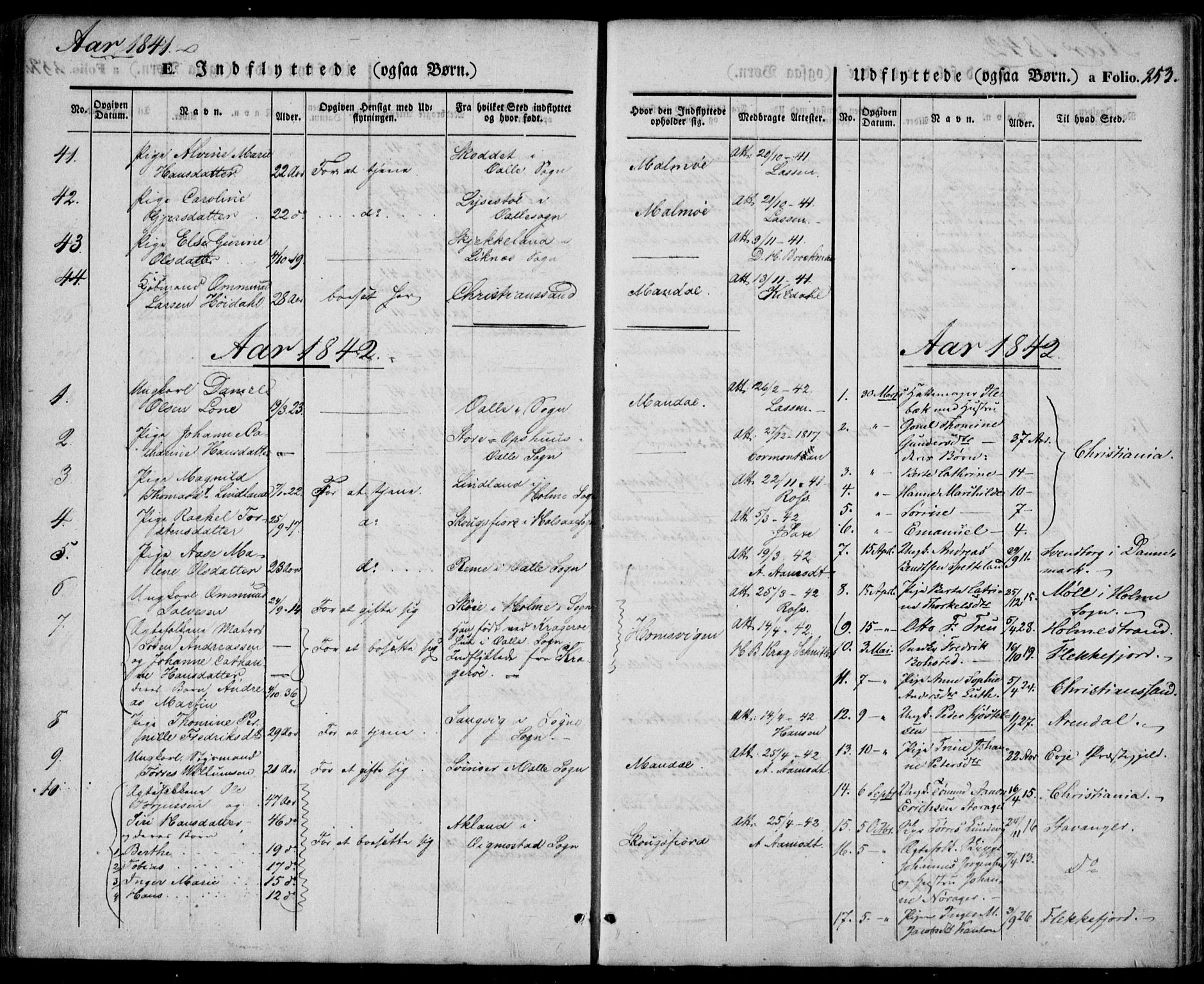Mandal sokneprestkontor, SAK/1111-0030/F/Fa/Faa/L0012: Parish register (official) no. A 12, 1840-1847, p. 253