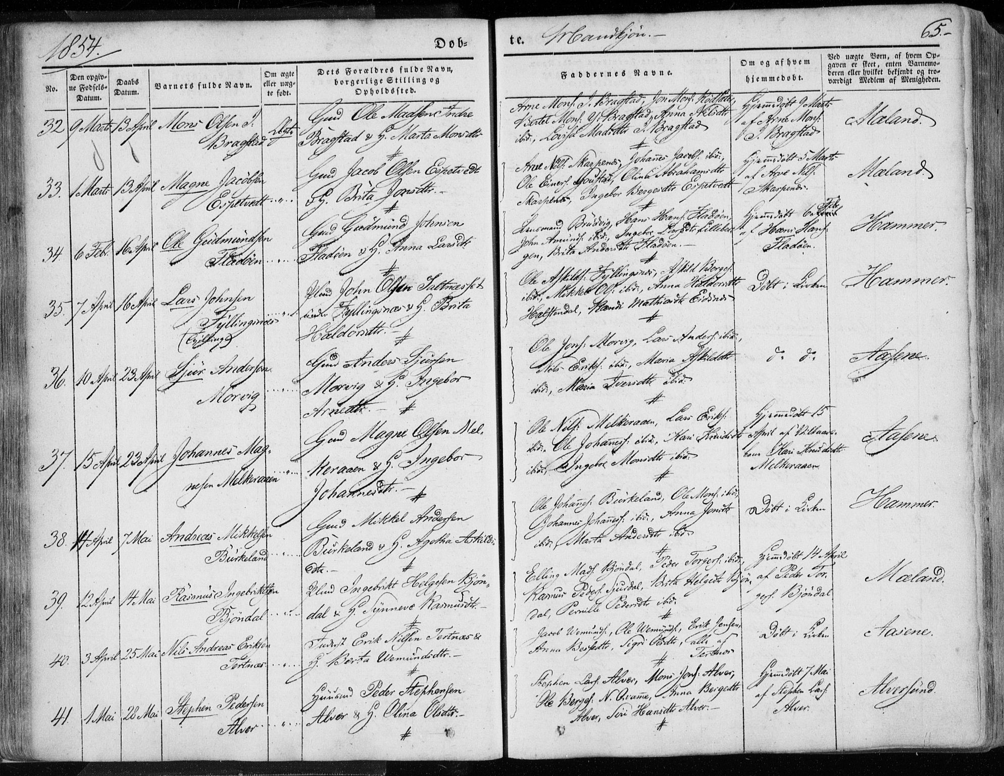 Hamre sokneprestembete, AV/SAB-A-75501/H/Ha/Haa/Haaa/L0013: Parish register (official) no. A 13, 1846-1857, p. 65