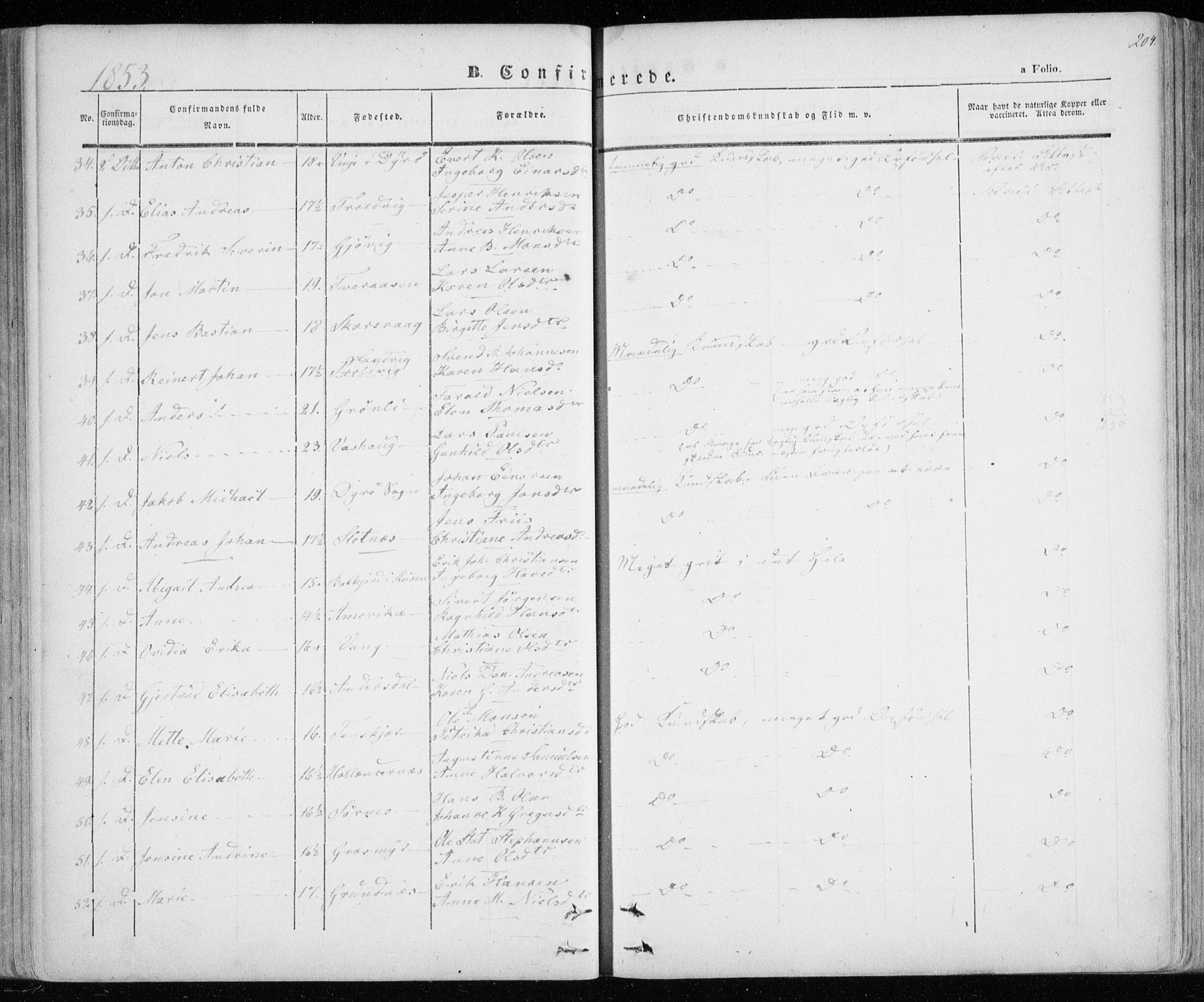 Lenvik sokneprestembete, AV/SATØ-S-1310/H/Ha/Haa/L0006kirke: Parish register (official) no. 6, 1845-1854, p. 204