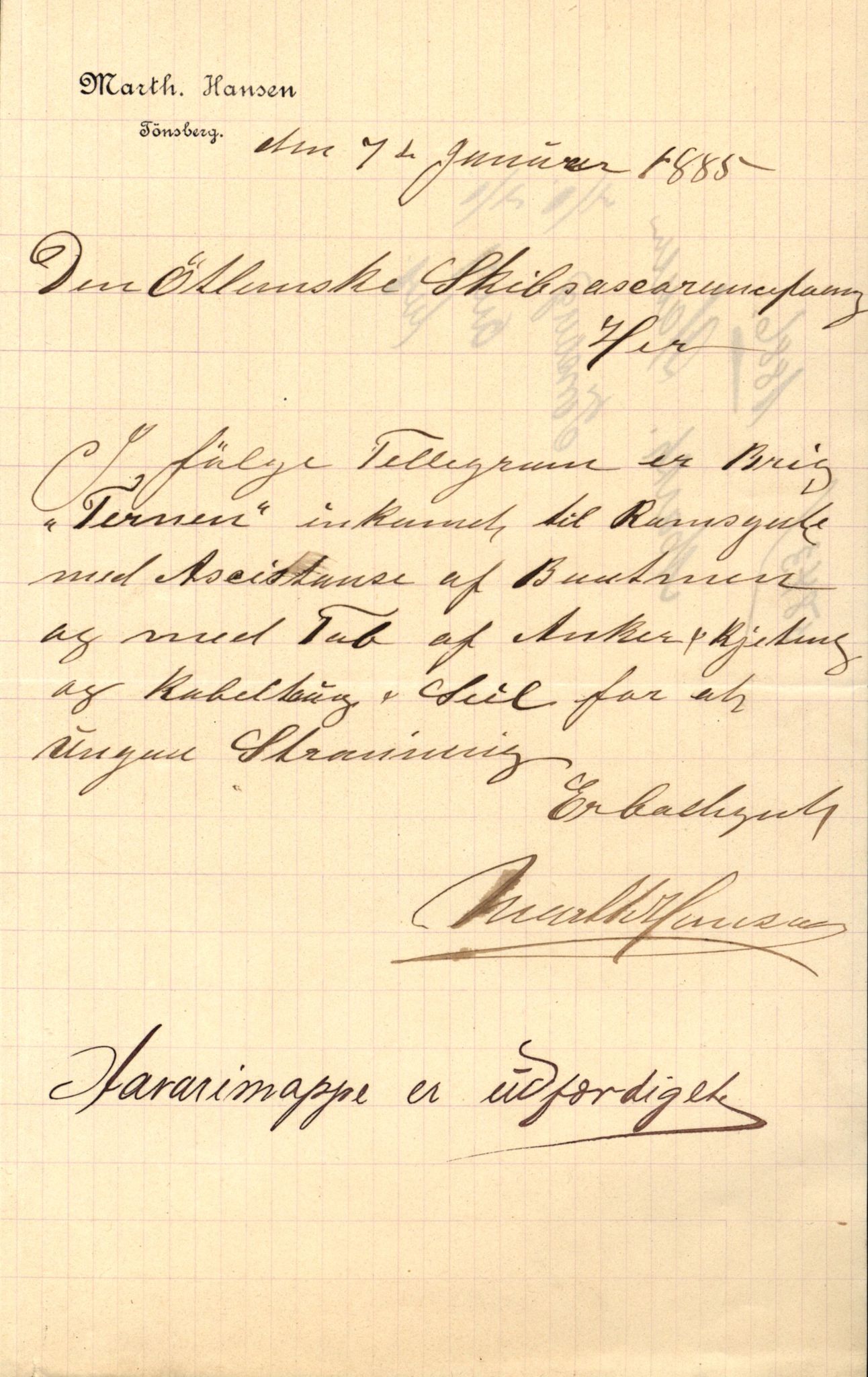 Pa 63 - Østlandske skibsassuranceforening, VEMU/A-1079/G/Ga/L0019/0001: Havaridokumenter / Telanak, Telefon, Ternen, Sir John Lawrence, Benguela, 1886, p. 49