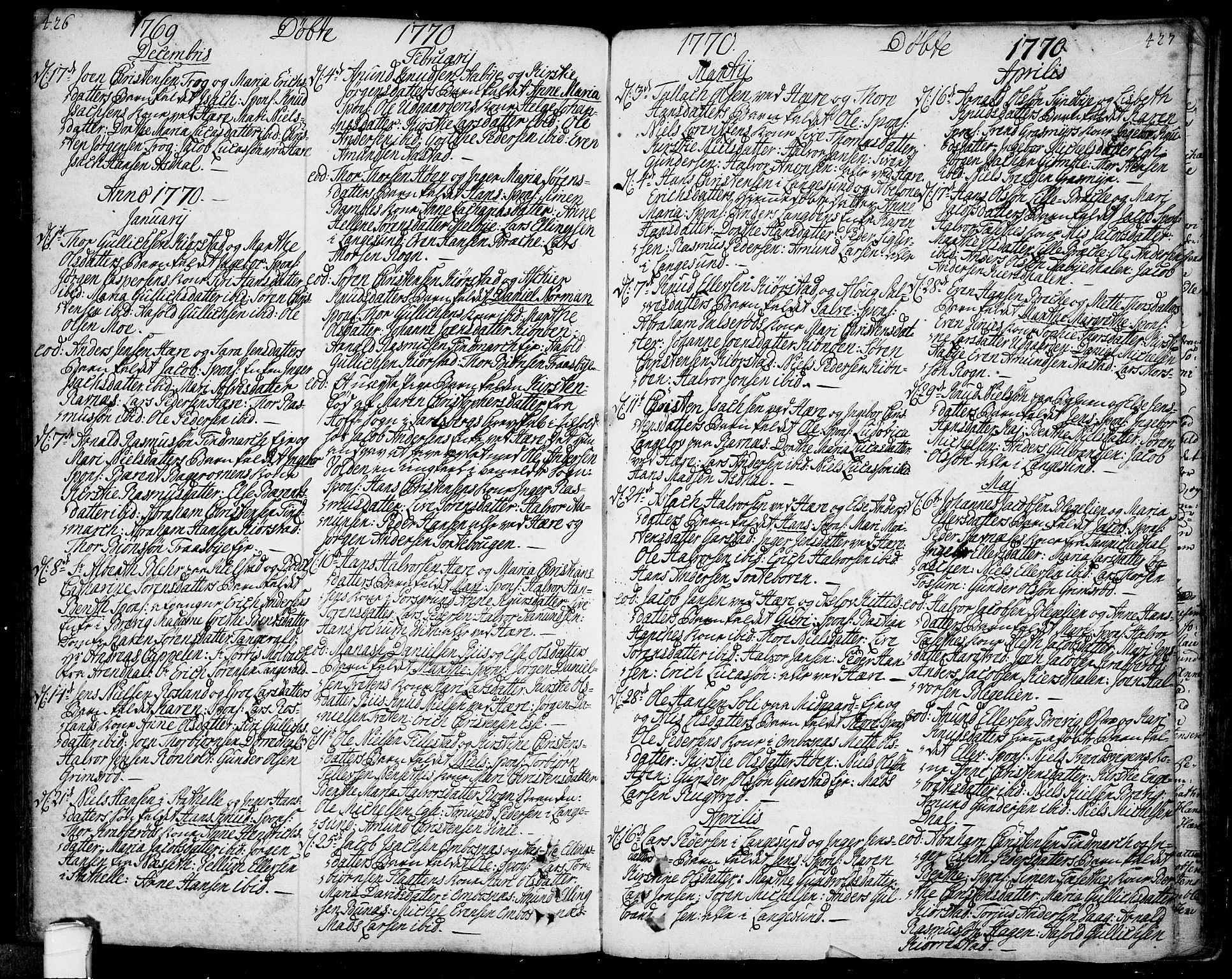 Bamble kirkebøker, SAKO/A-253/F/Fa/L0001: Parish register (official) no. I 1, 1702-1774, p. 426-427