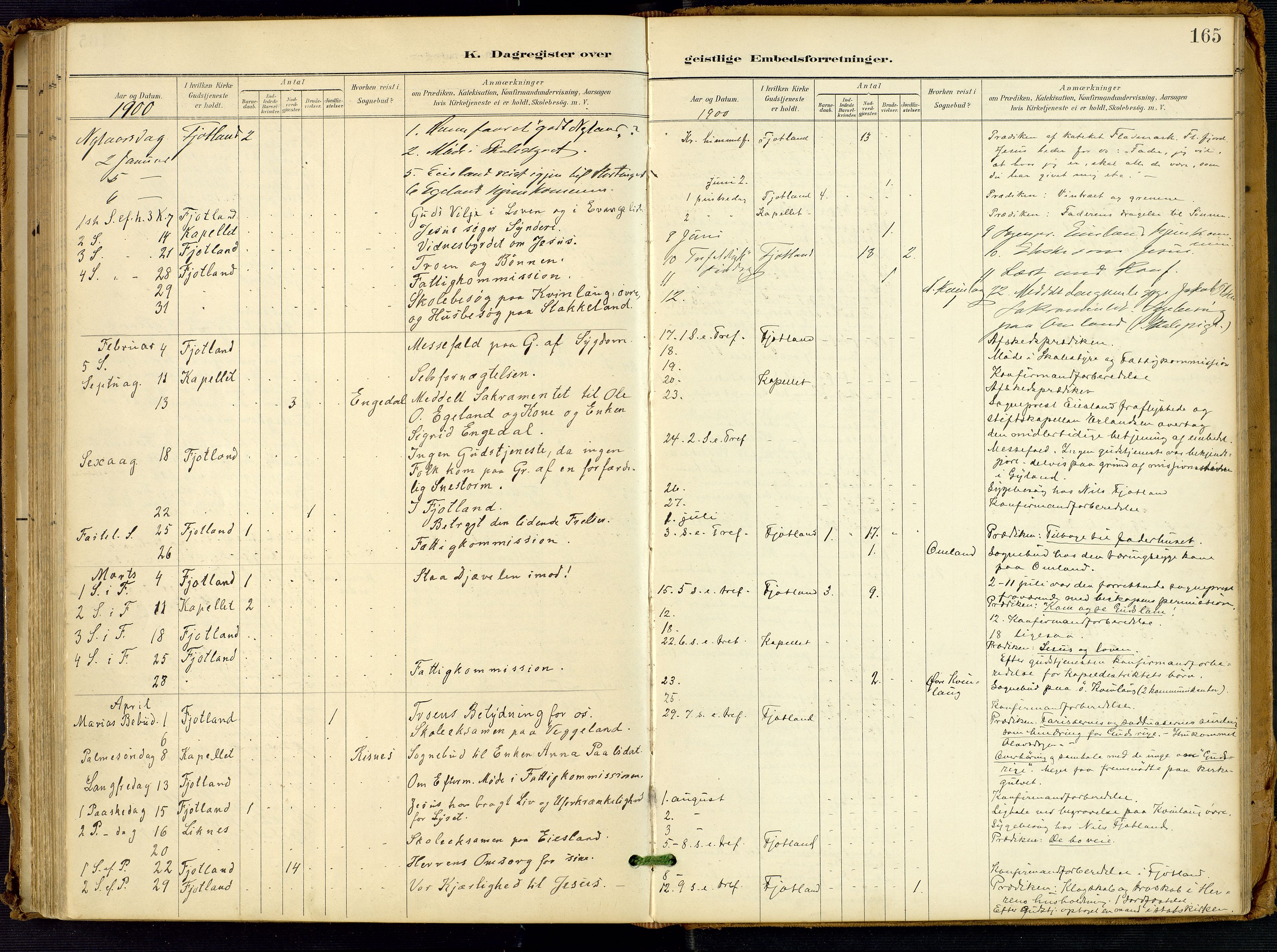 Fjotland sokneprestkontor, SAK/1111-0010/F/Fa/L0003: Parish register (official) no. A 3, 1899-1917, p. 165
