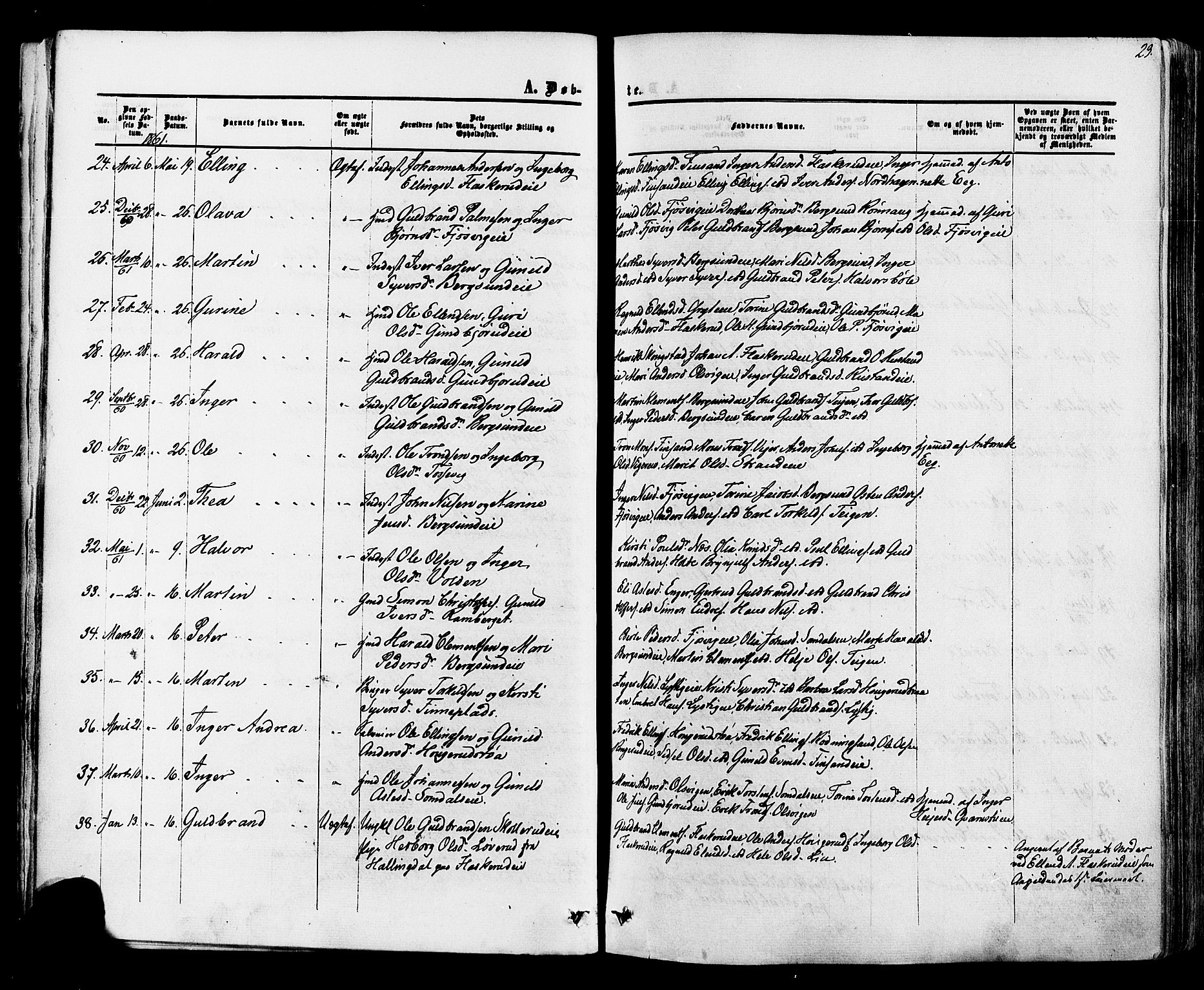 Ådal kirkebøker, AV/SAKO-A-248/F/Fa/L0001: Parish register (official) no. I 1, 1857-1883, p. 23