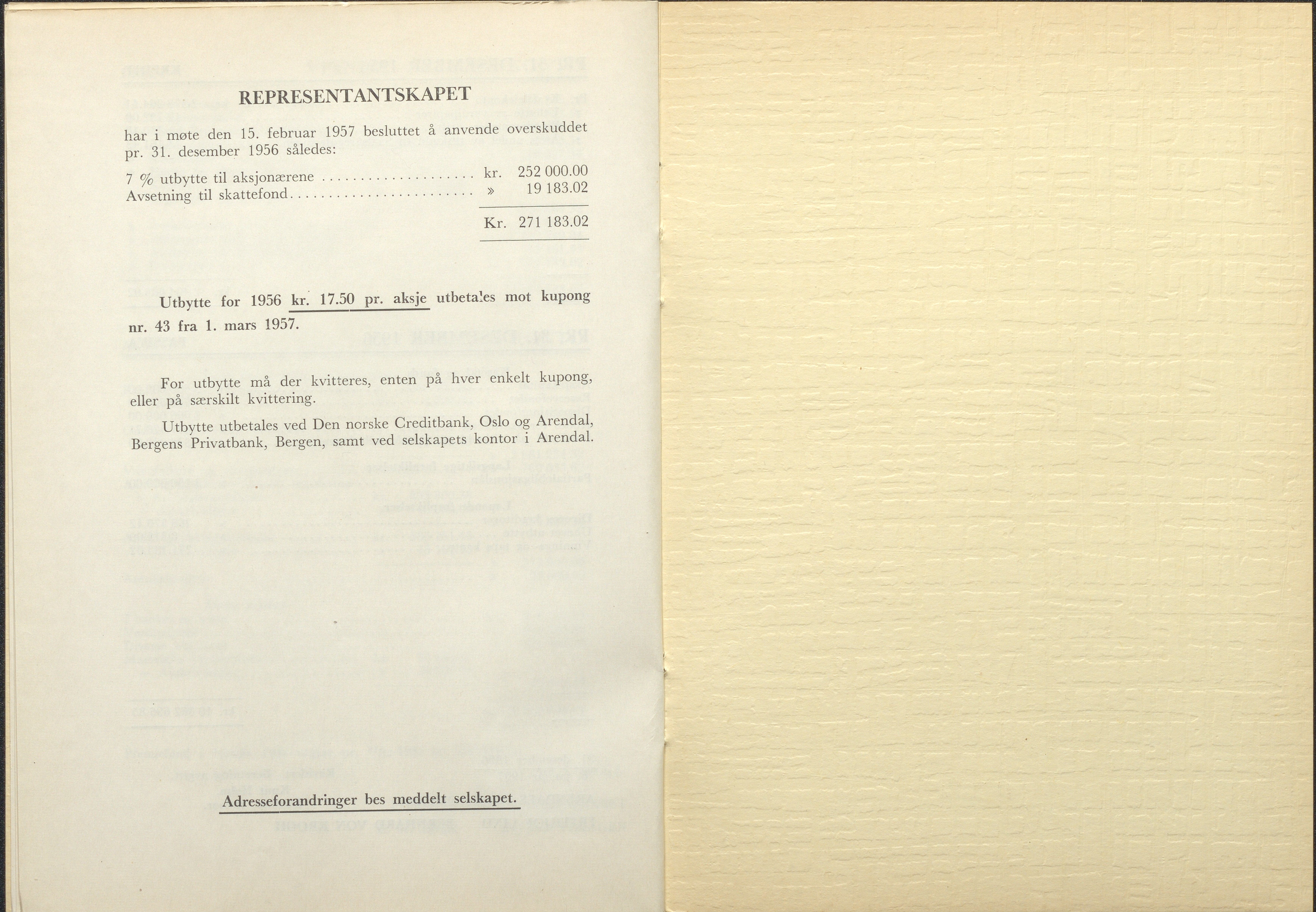 Arendals Fossekompani, AAKS/PA-2413/X/X01/L0001/0012: Beretninger, regnskap, balansekonto, gevinst- og tapskonto / Beretning, regnskap 1945 - 1962, 1945-1962, p. 72