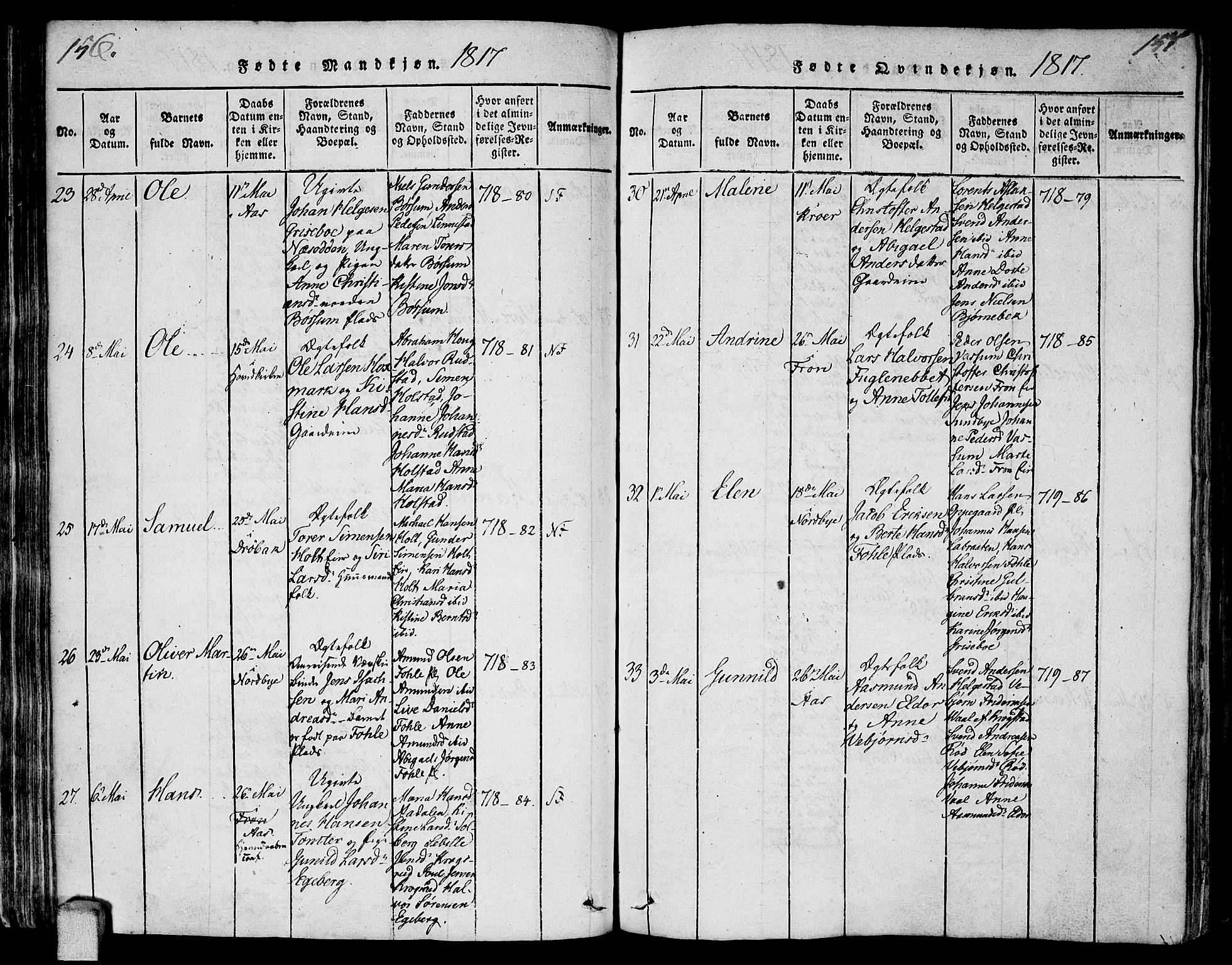 Ås prestekontor Kirkebøker, SAO/A-10894/F/Fa/L0003: Parish register (official) no. I 3, 1814-1818, p. 156-157