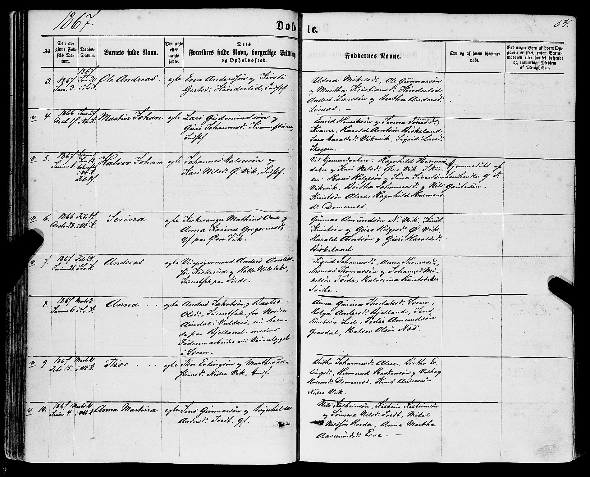 Sveio Sokneprestembete, AV/SAB-A-78501/H/Haa: Parish register (official) no. A 1, 1861-1877, p. 54