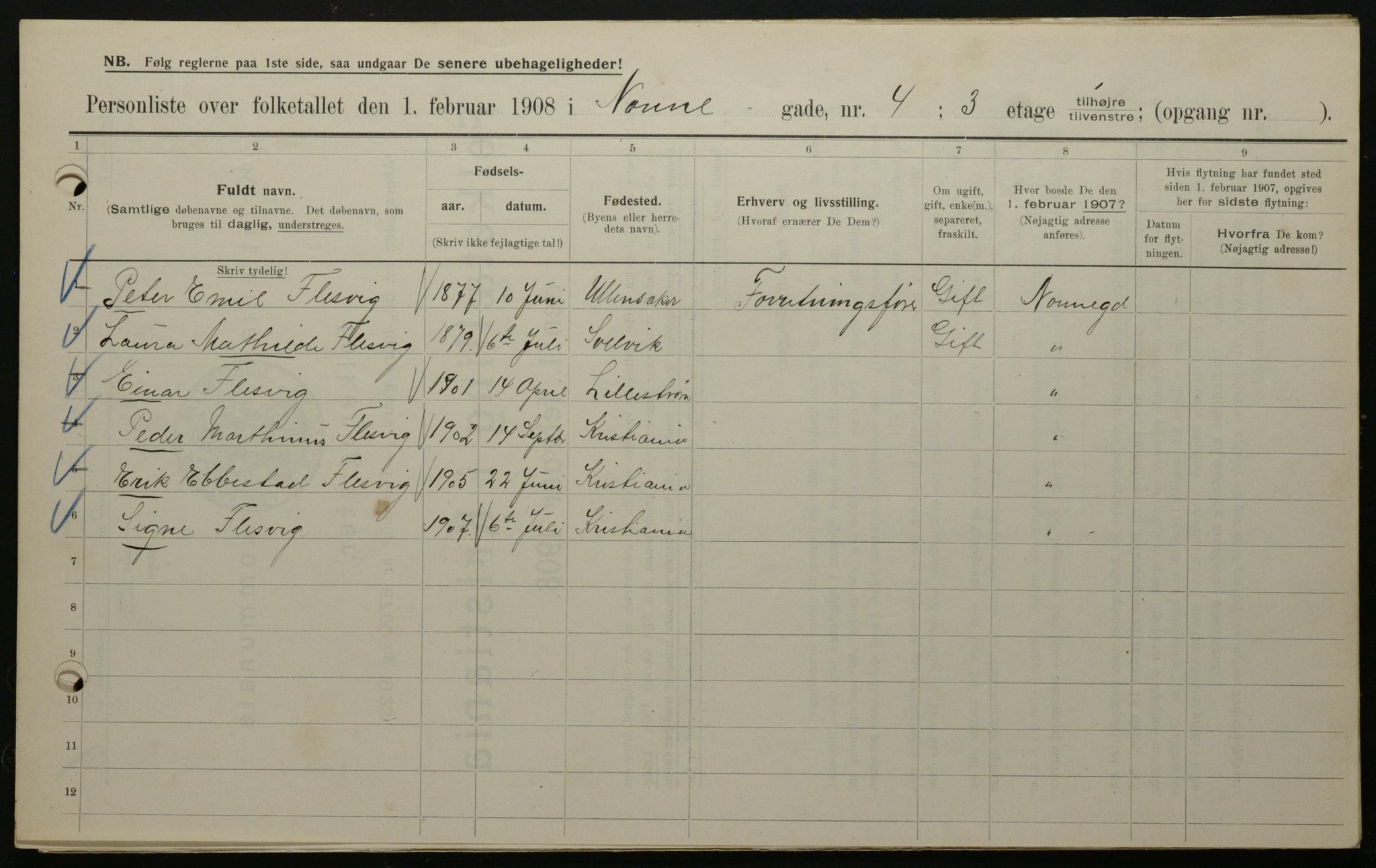 OBA, Municipal Census 1908 for Kristiania, 1908, p. 64039