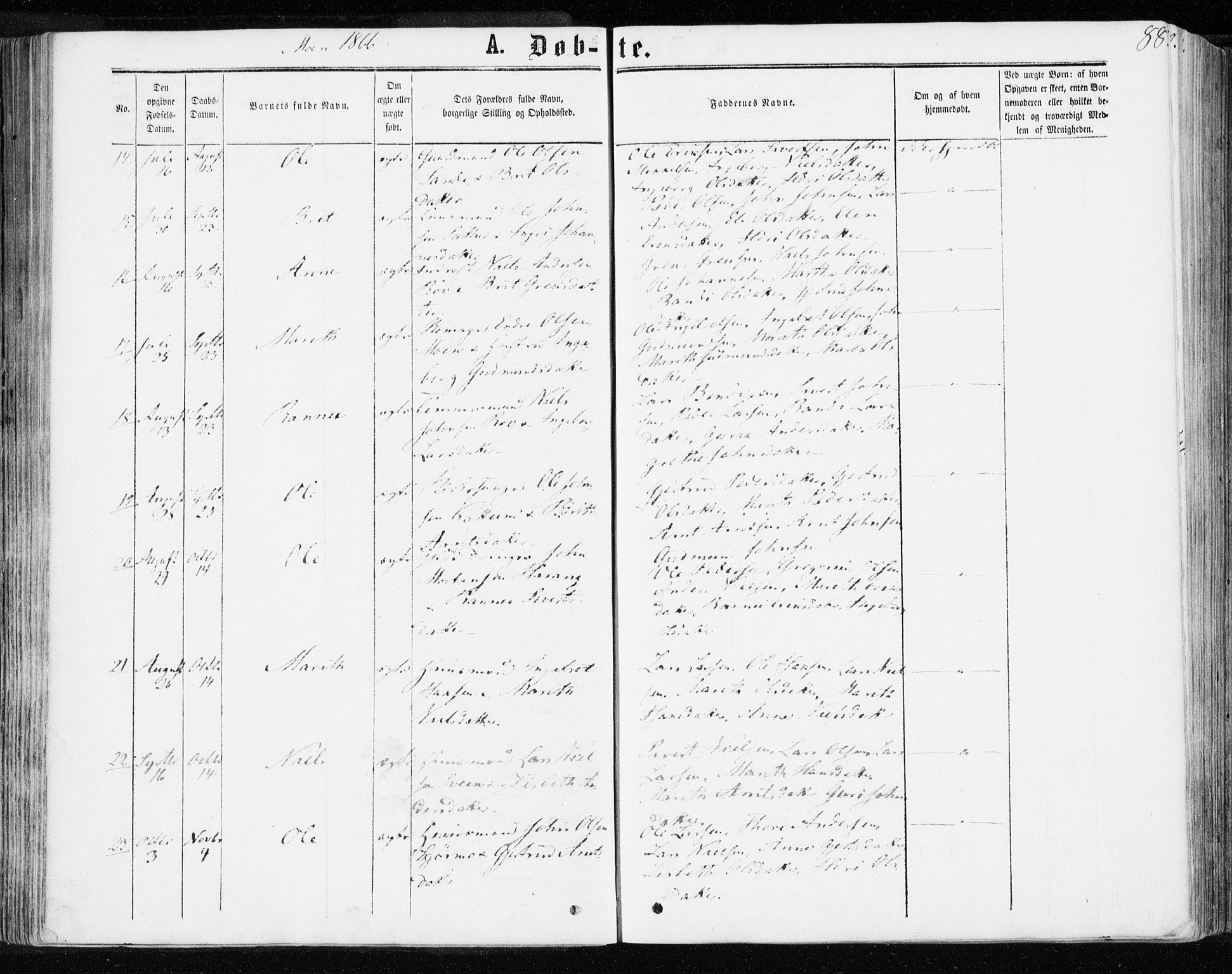 Ministerialprotokoller, klokkerbøker og fødselsregistre - Møre og Romsdal, SAT/A-1454/595/L1045: Parish register (official) no. 595A07, 1863-1873, p. 88