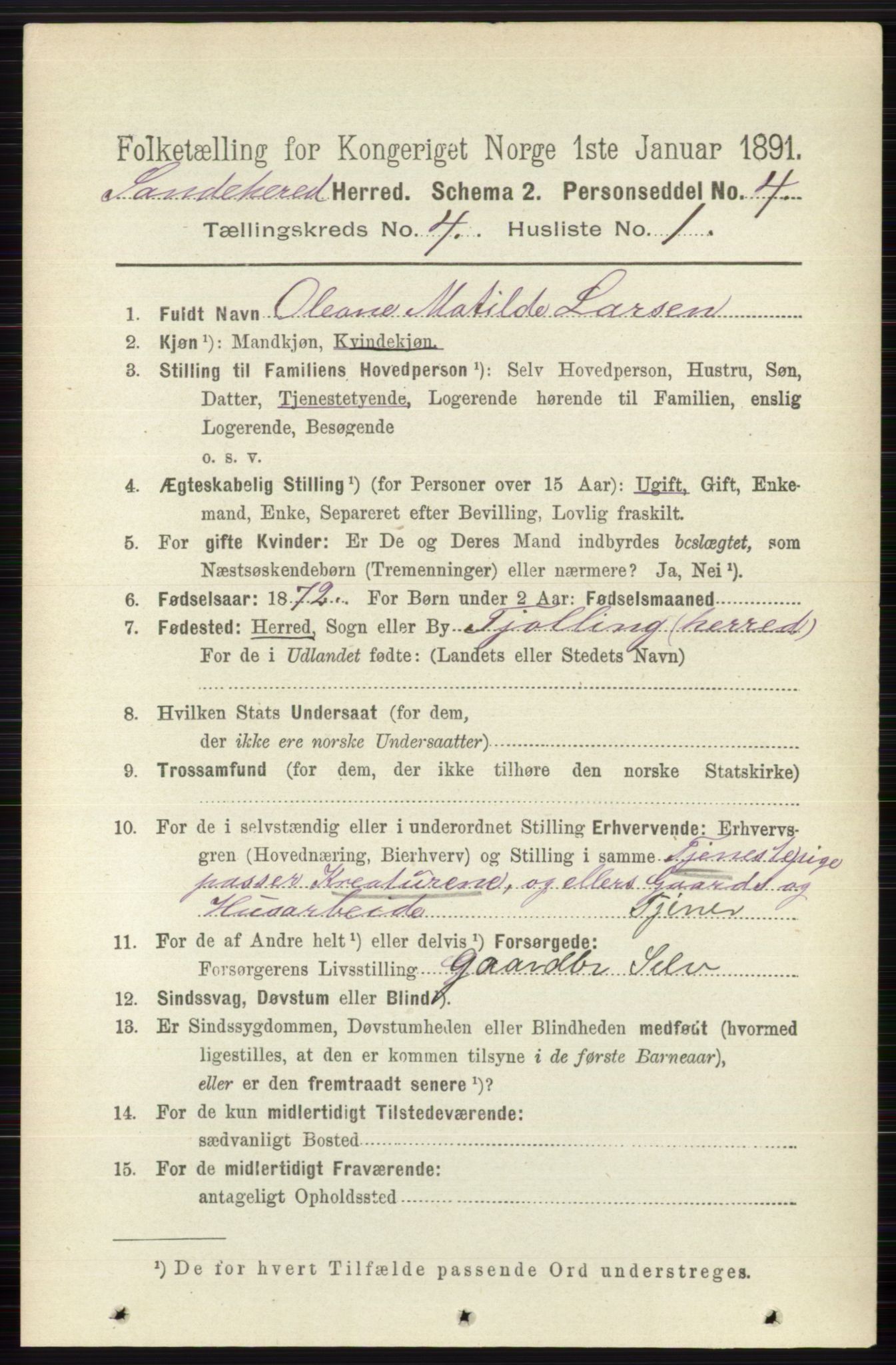 RA, 1891 census for 0724 Sandeherred, 1891, p. 2352