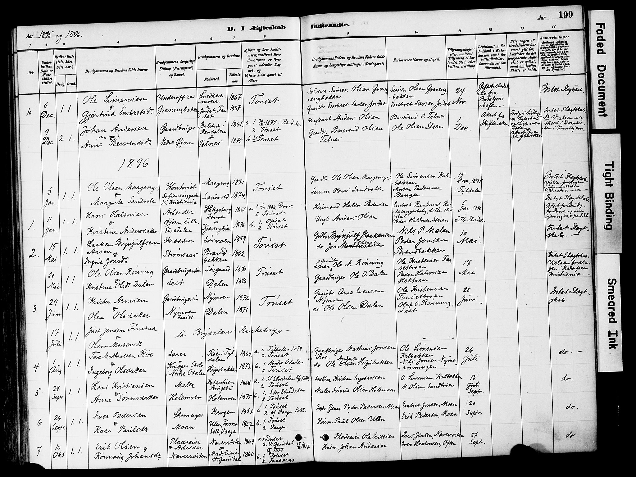 Tynset prestekontor, SAH/PREST-058/H/Ha/Haa/L0022: Parish register (official) no. 22, 1880-1899, p. 199