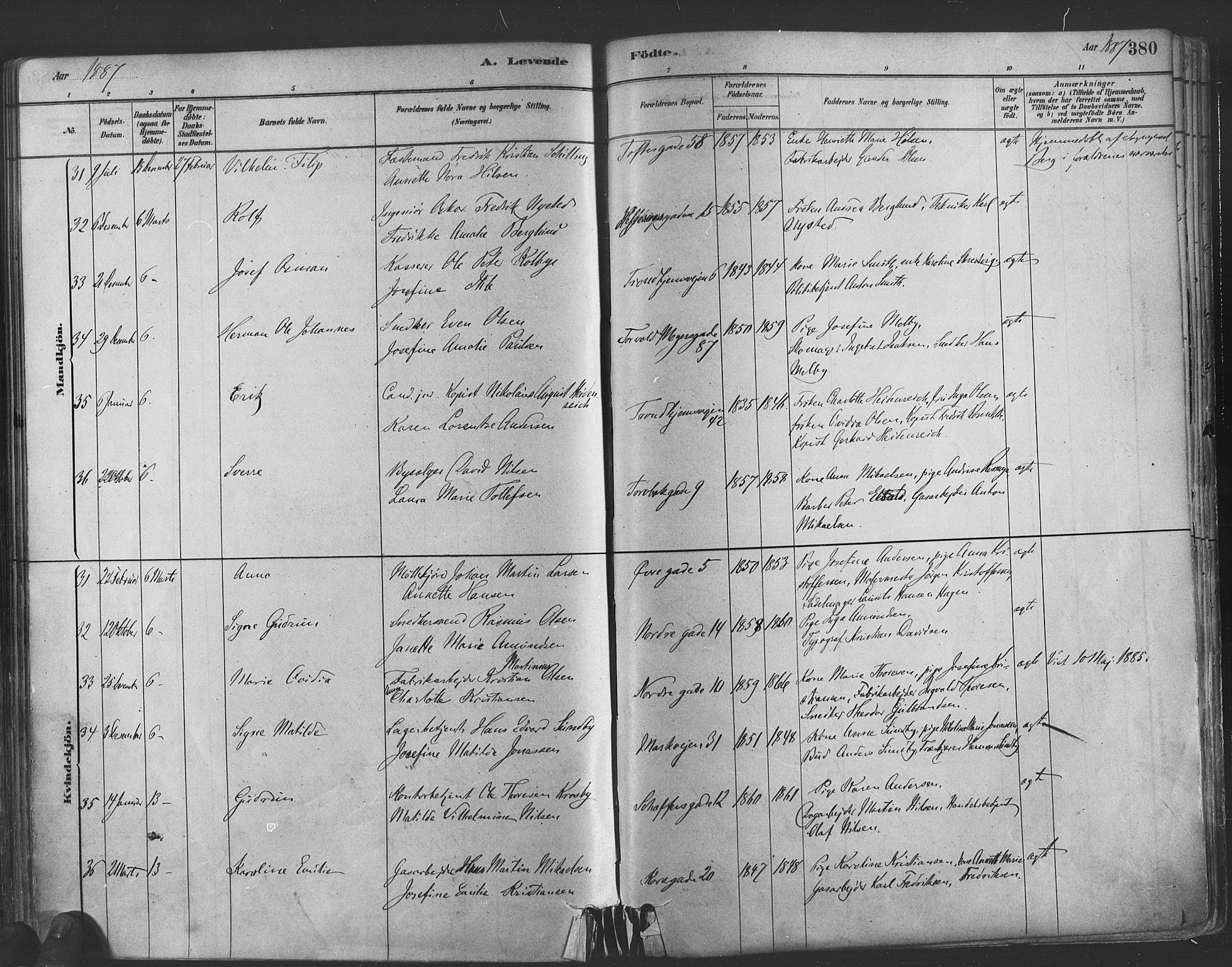 Paulus prestekontor Kirkebøker, AV/SAO-A-10871/F/Fa/L0003: Parish register (official) no. 3, 1879-1887, p. 380