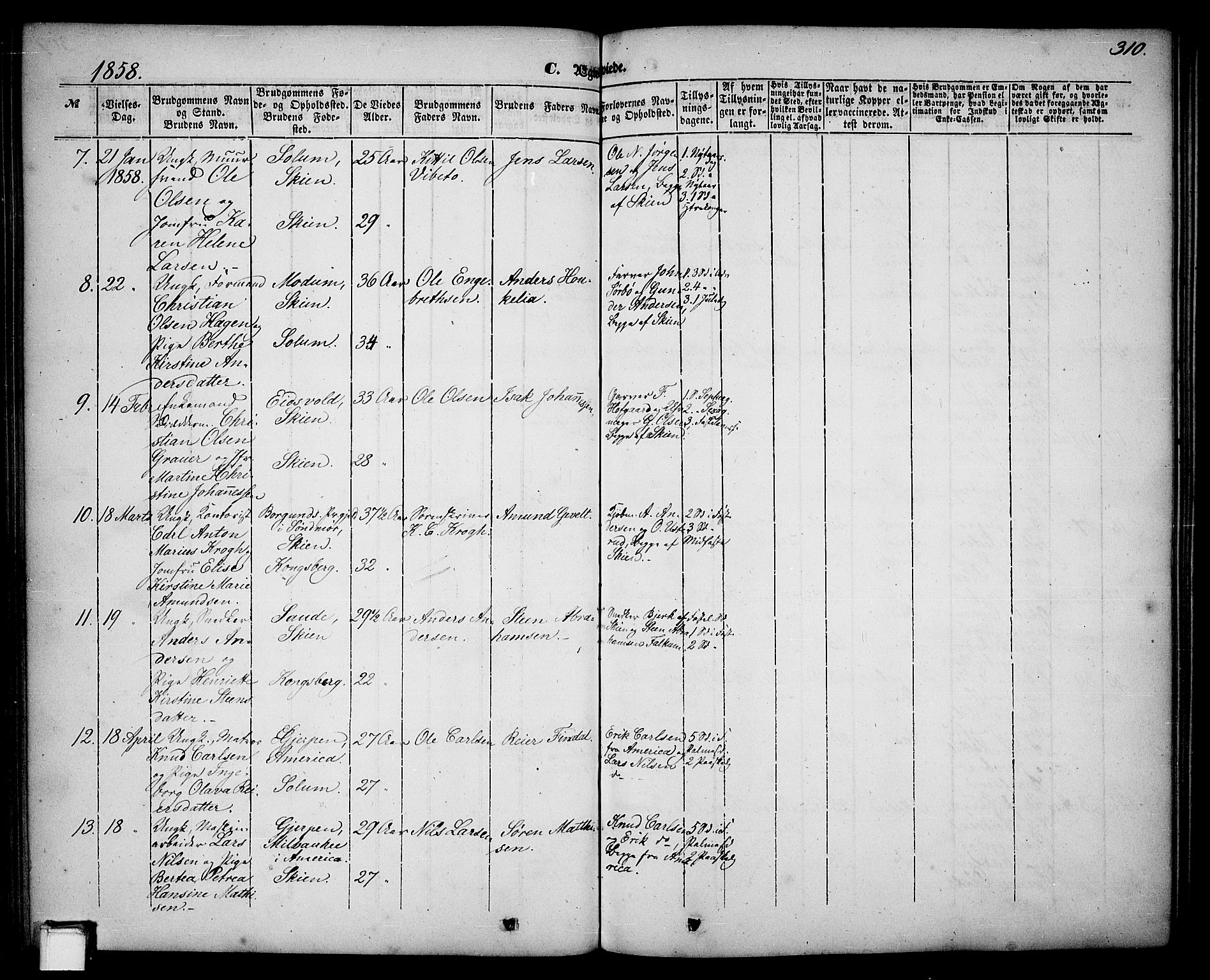 Skien kirkebøker, SAKO/A-302/G/Ga/L0004: Parish register (copy) no. 4, 1843-1867, p. 310