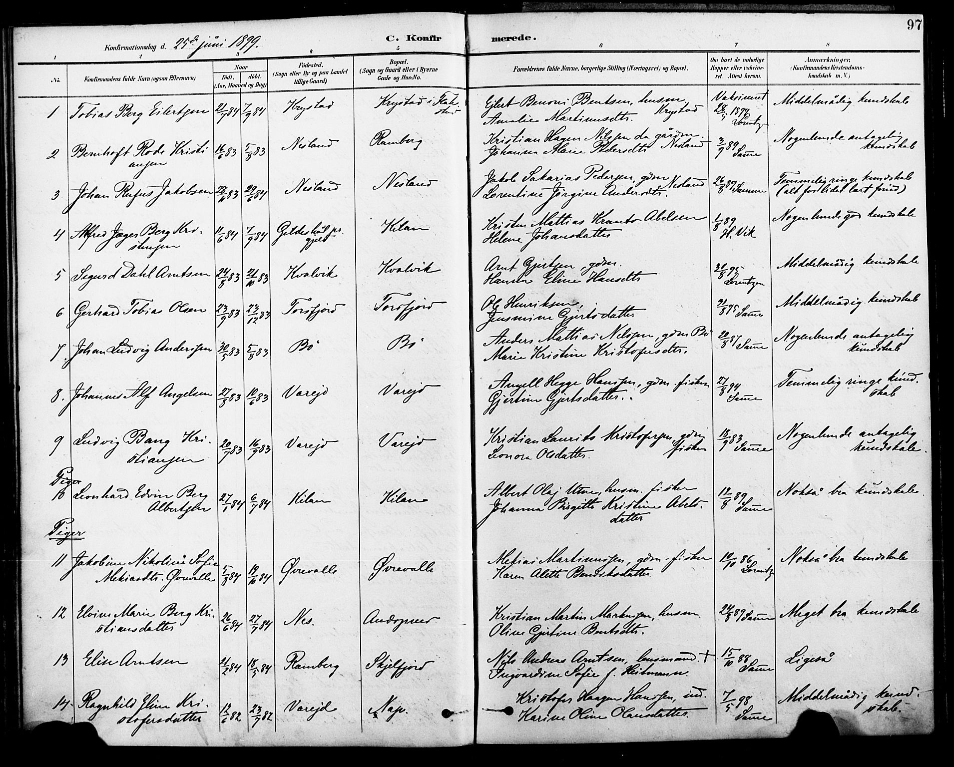 Ministerialprotokoller, klokkerbøker og fødselsregistre - Nordland, SAT/A-1459/885/L1205: Parish register (official) no. 885A06, 1892-1905, p. 97