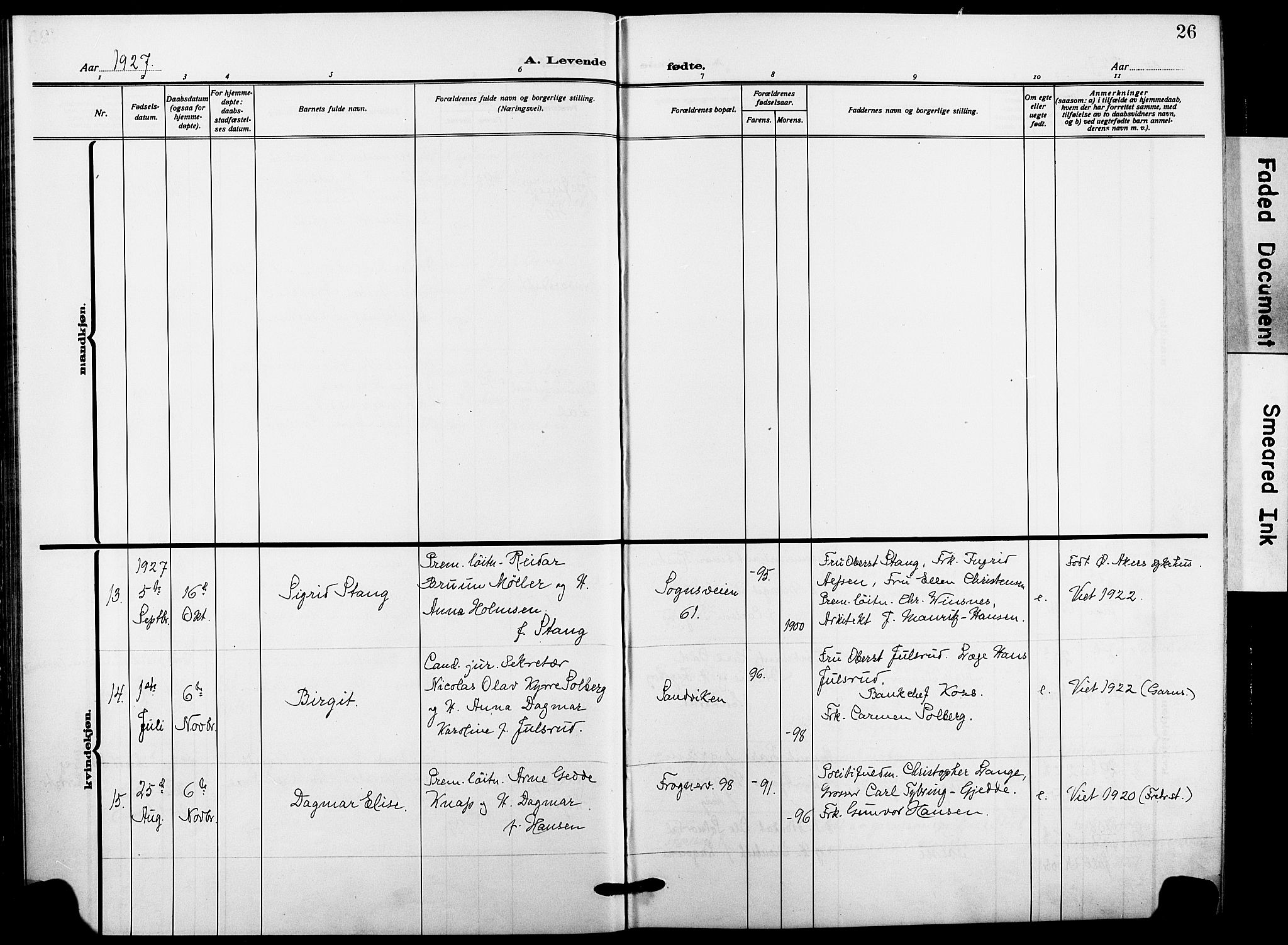 Garnisonsmenigheten Kirkebøker, AV/SAO-A-10846/F/Fa/L0016: Parish register (official) no. 16, 1922-1930, p. 26