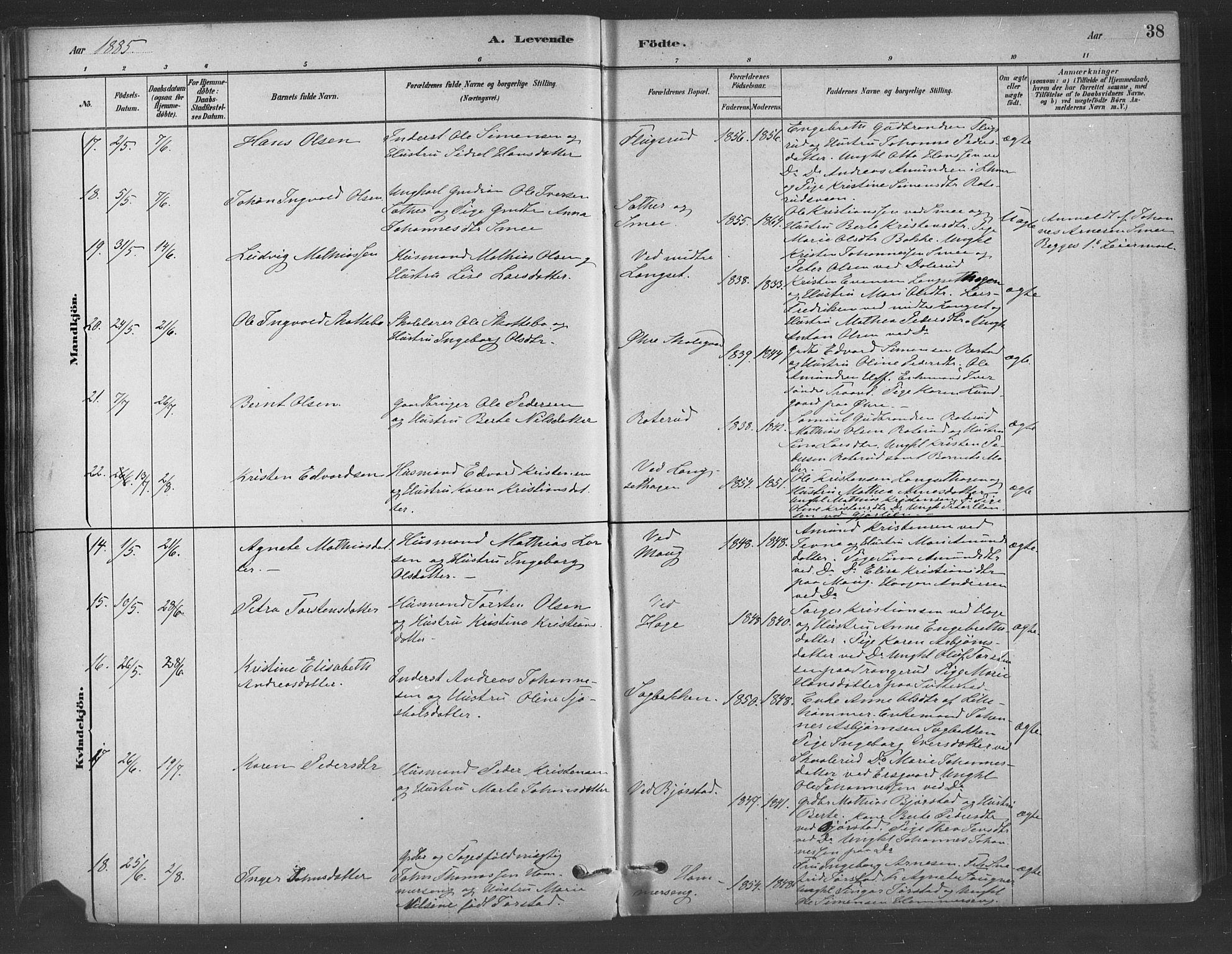 Fåberg prestekontor, AV/SAH-PREST-086/H/Ha/Haa/L0009: Parish register (official) no. 9, 1879-1898, p. 38