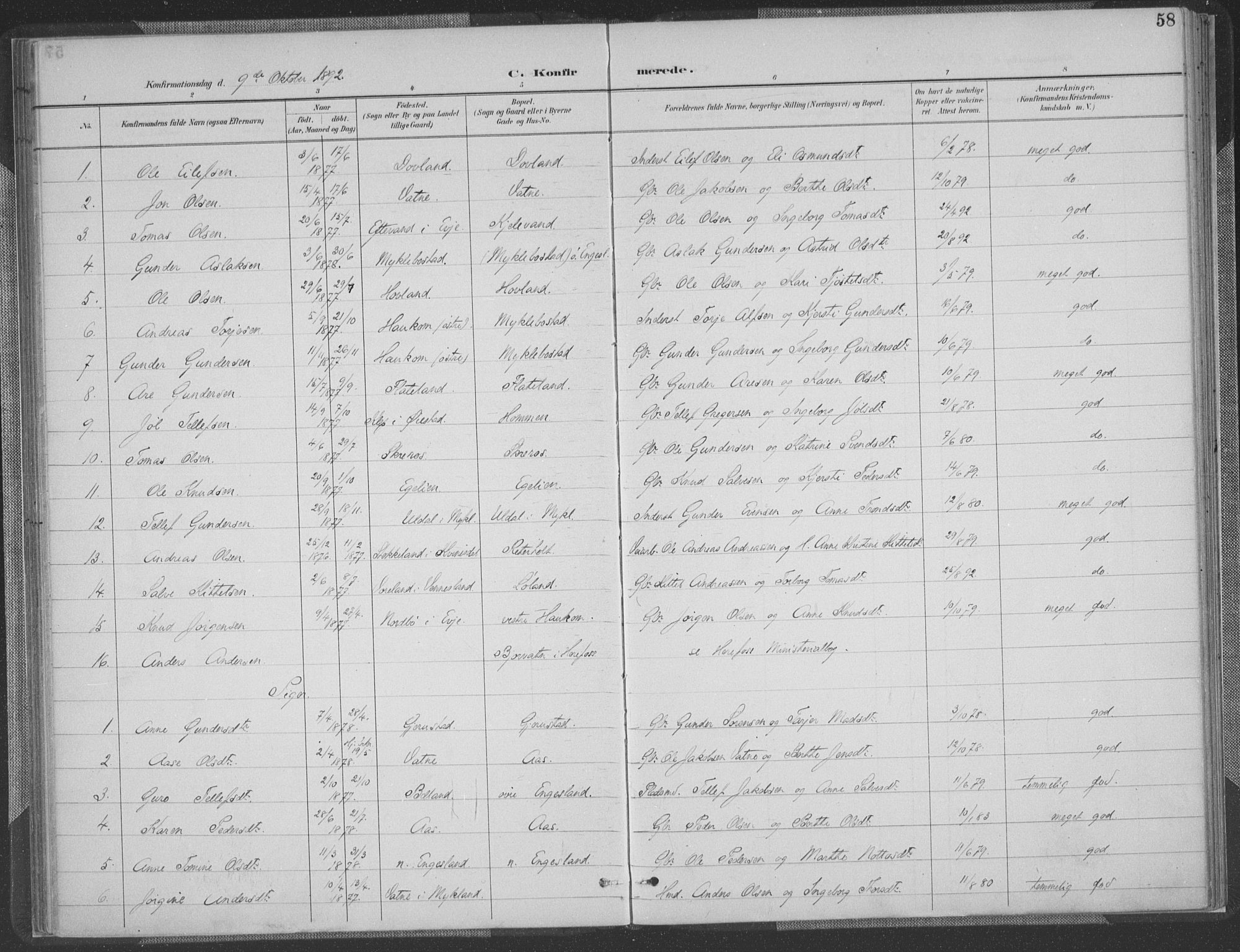 Herefoss sokneprestkontor, SAK/1111-0019/F/Fa/Fab/L0004: Parish register (official) no. A 4, 1887-1909, p. 58