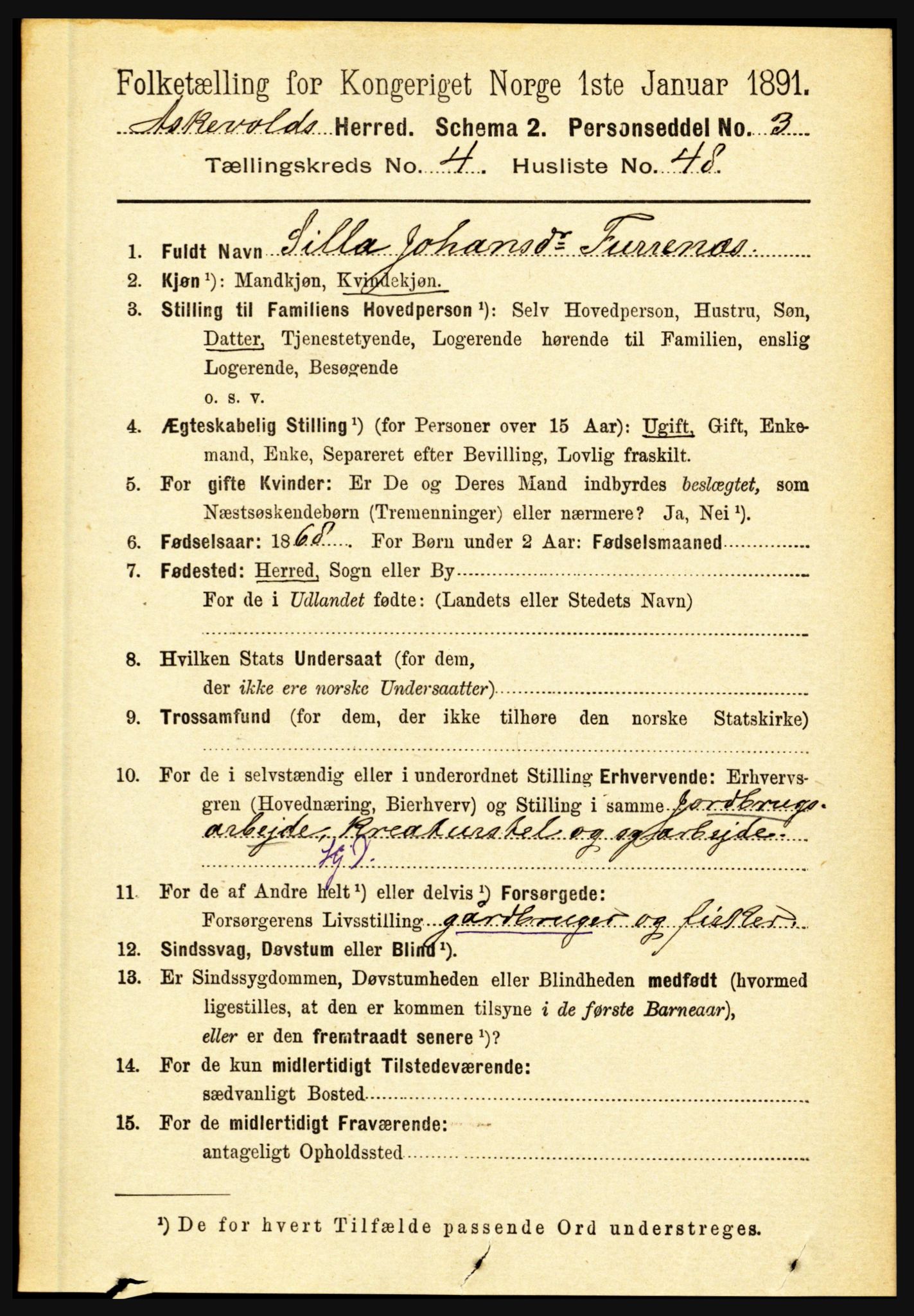 RA, 1891 census for 1428 Askvoll, 1891, p. 1472