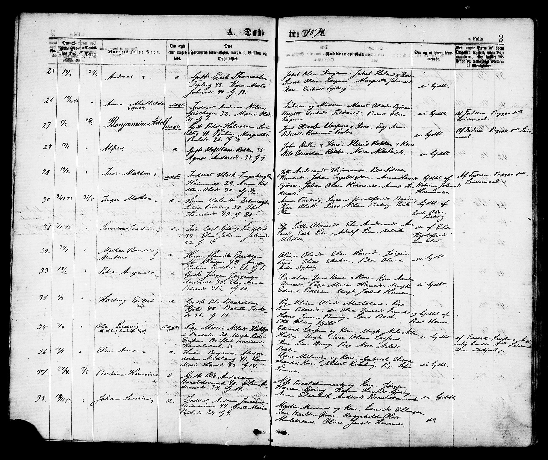 Ministerialprotokoller, klokkerbøker og fødselsregistre - Nord-Trøndelag, SAT/A-1458/780/L0642: Parish register (official) no. 780A07 /1, 1874-1885, p. 3