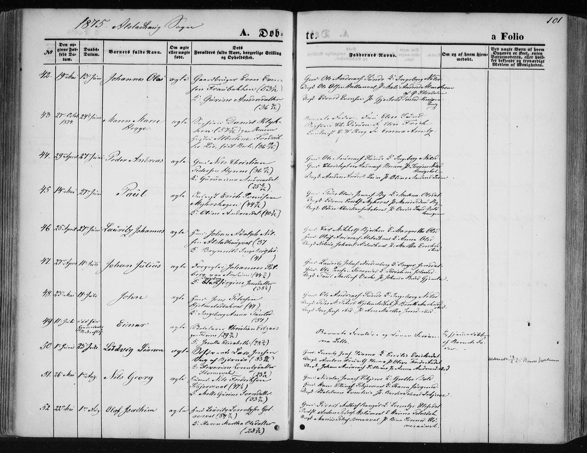 Ministerialprotokoller, klokkerbøker og fødselsregistre - Nord-Trøndelag, AV/SAT-A-1458/717/L0157: Parish register (official) no. 717A08 /1, 1863-1877, p. 101