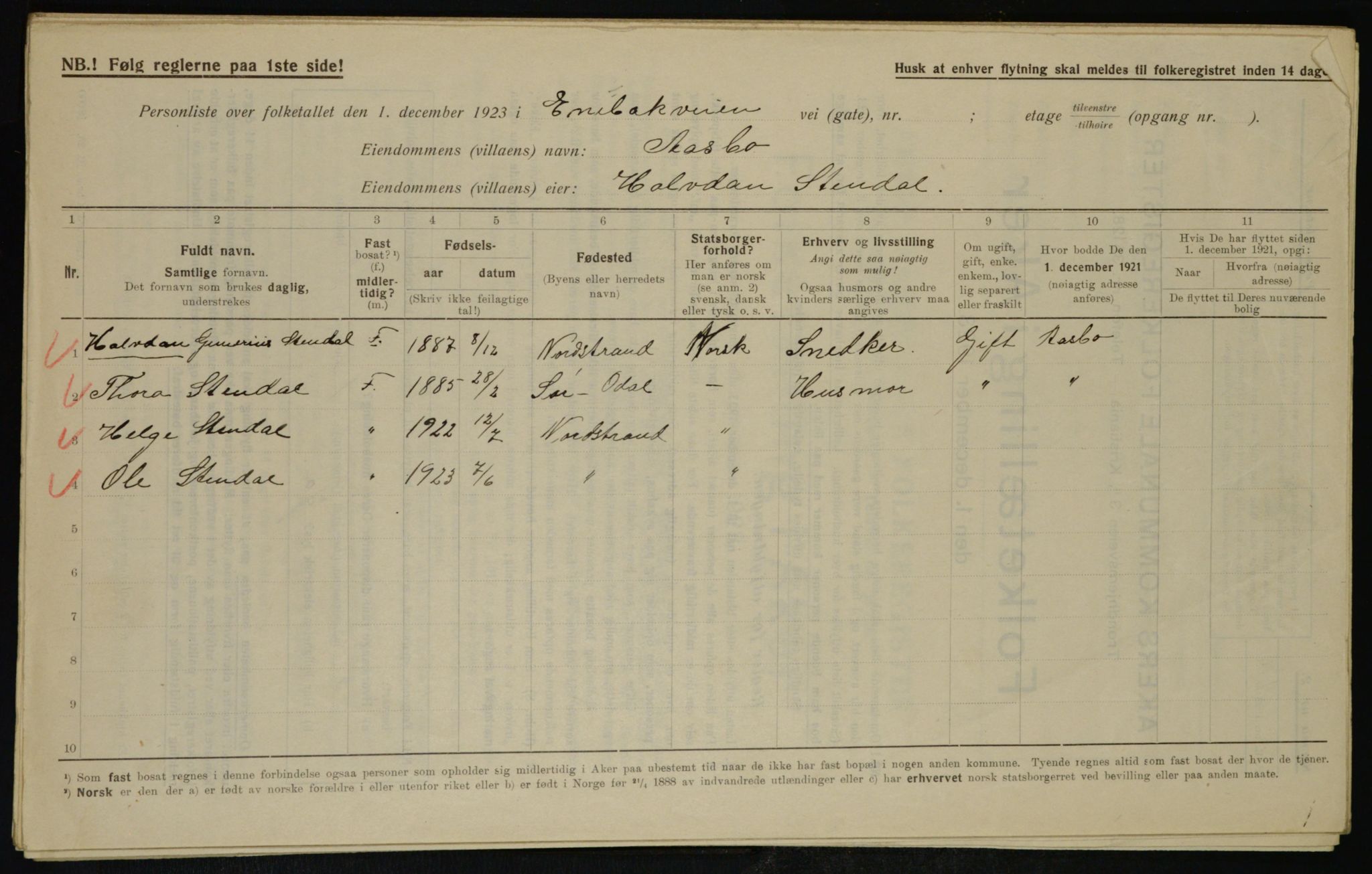 , Municipal Census 1923 for Aker, 1923, p. 38296