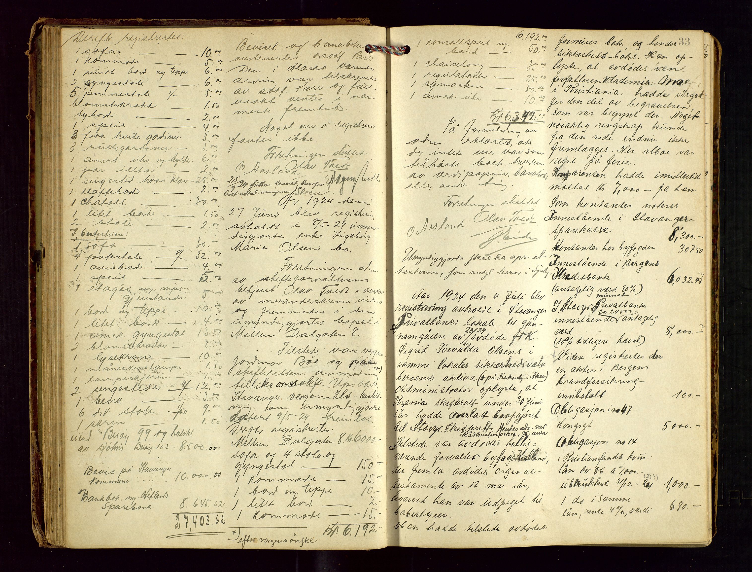 Stavanger skifteforvalter, AV/SAST-A-101412/001/5/53/533BA/L0004: Registreringsprotokoll, 1923-1930, p. 32b-33a