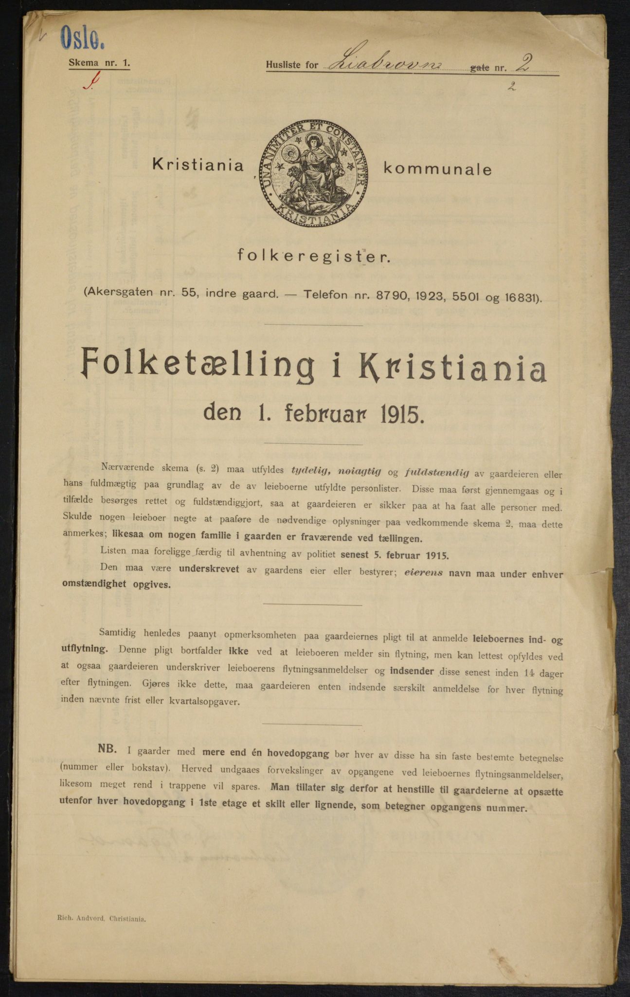 OBA, Municipal Census 1915 for Kristiania, 1915, p. 57282