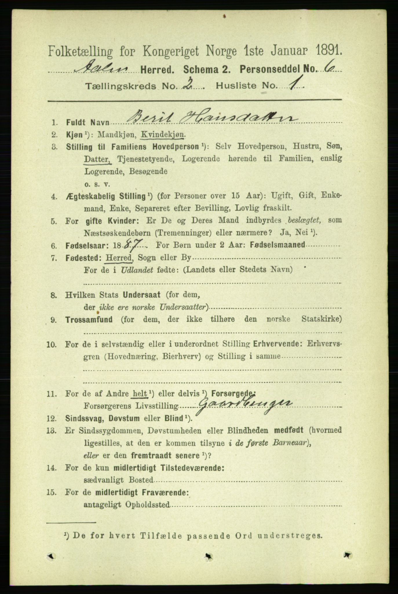 RA, 1891 census for 1644 Ålen, 1891, p. 385