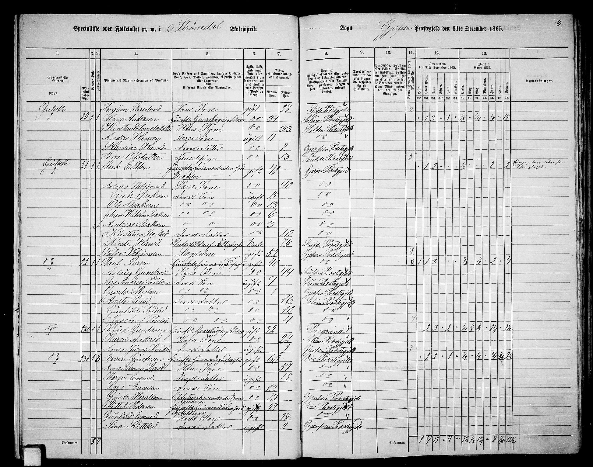 RA, 1865 census for Gjerpen, 1865, p. 22