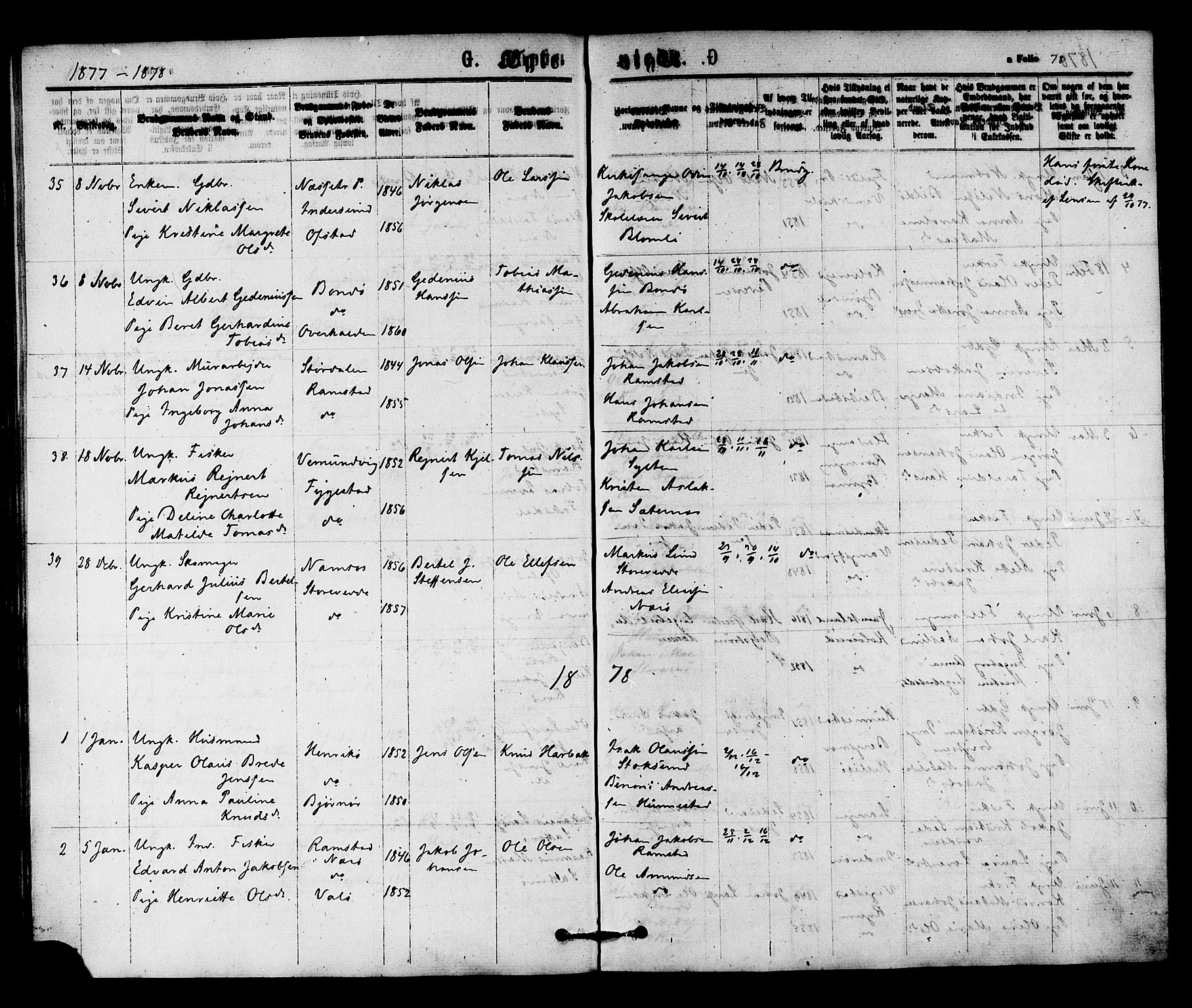 Ministerialprotokoller, klokkerbøker og fødselsregistre - Nord-Trøndelag, SAT/A-1458/784/L0671: Parish register (official) no. 784A06, 1876-1879, p. 78