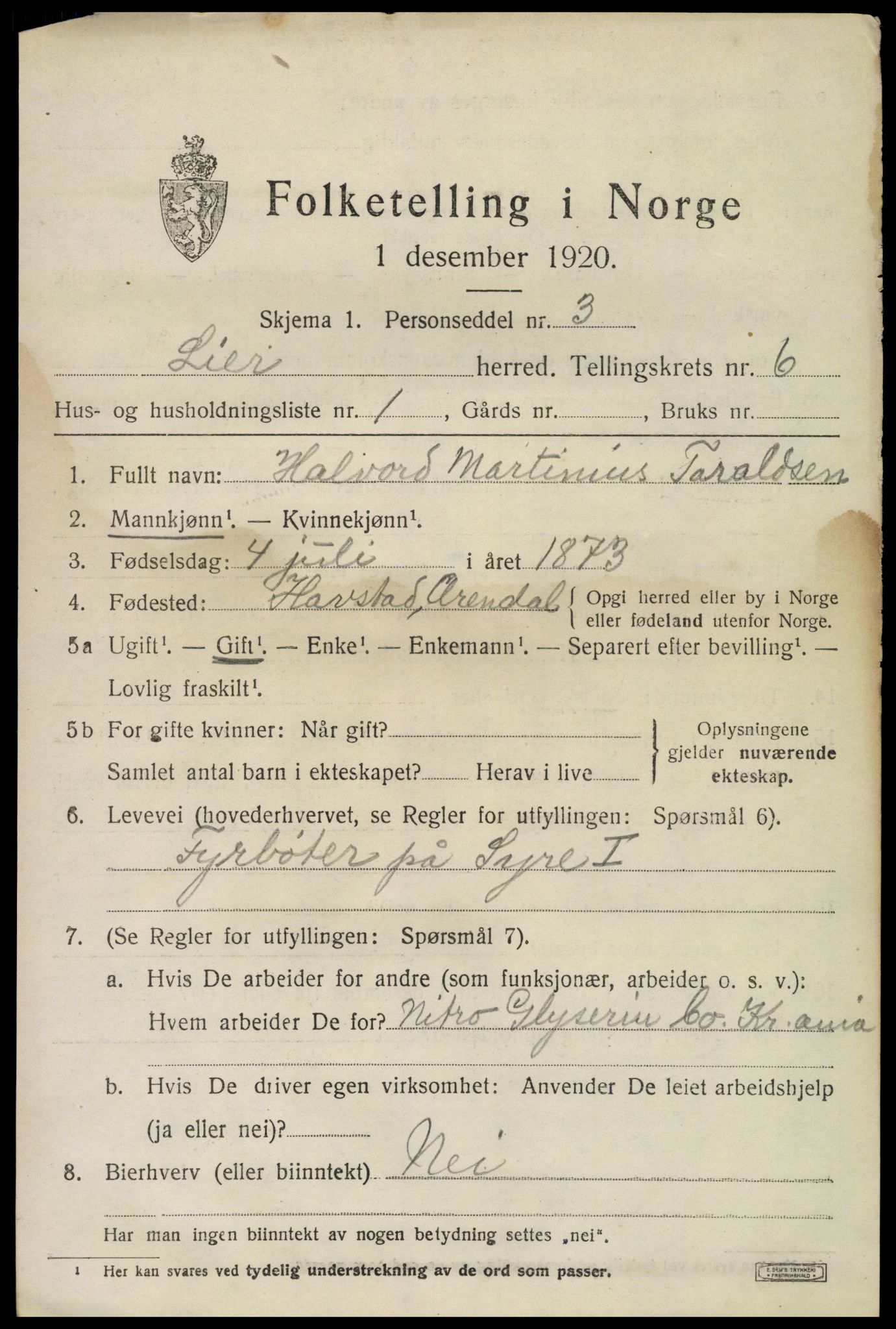 SAKO, 1920 census for Lier, 1920, p. 10598