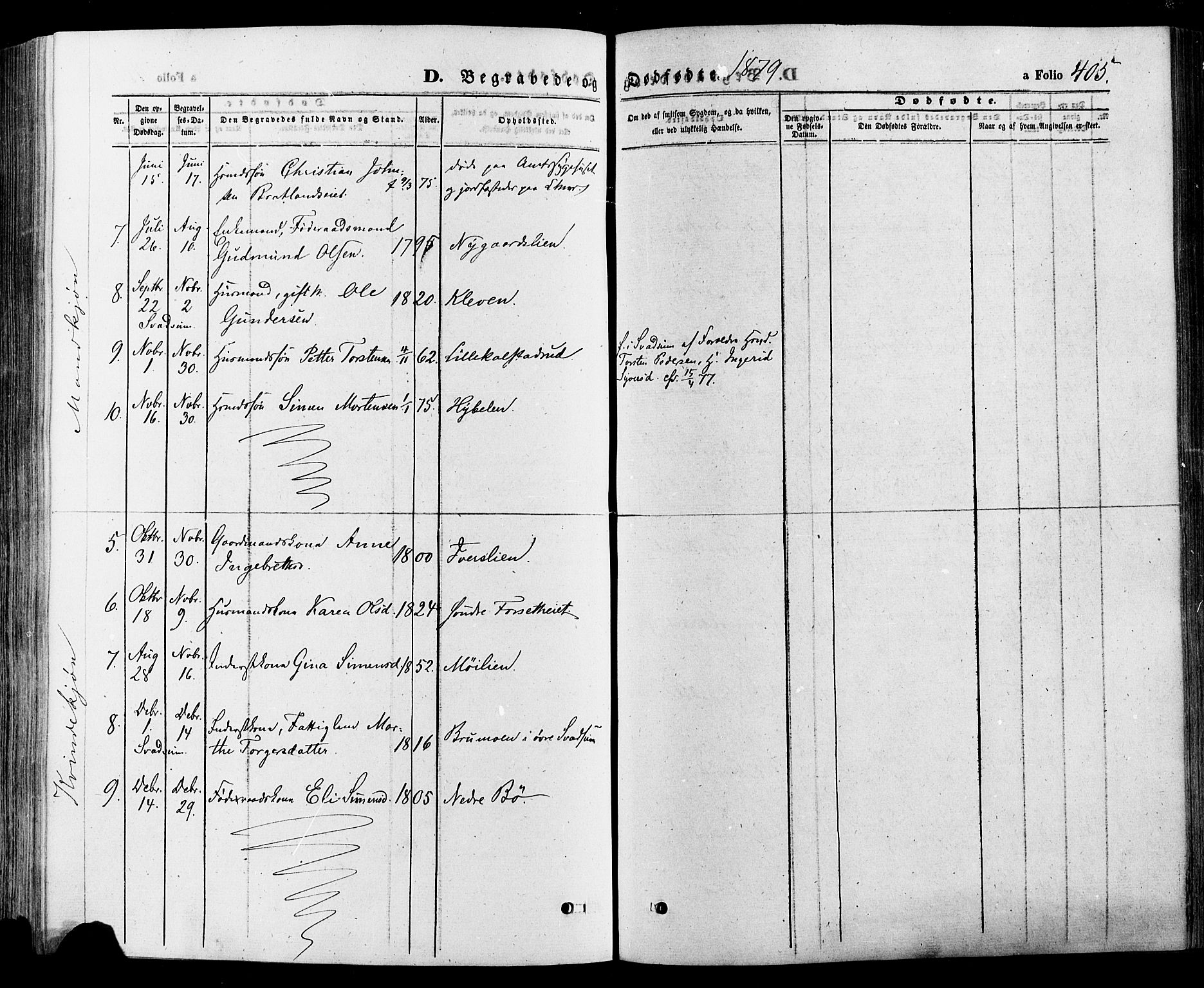 Gausdal prestekontor, SAH/PREST-090/H/Ha/Haa/L0010: Parish register (official) no. 10, 1867-1886, p. 405
