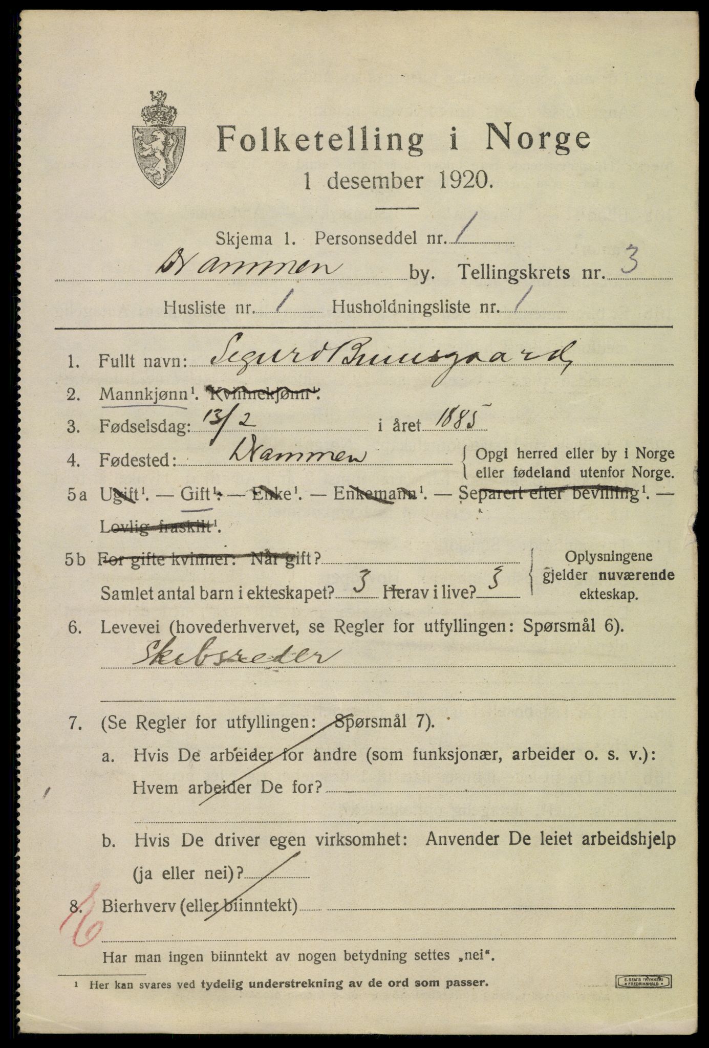 SAKO, 1920 census for Drammen, 1920, p. 29937