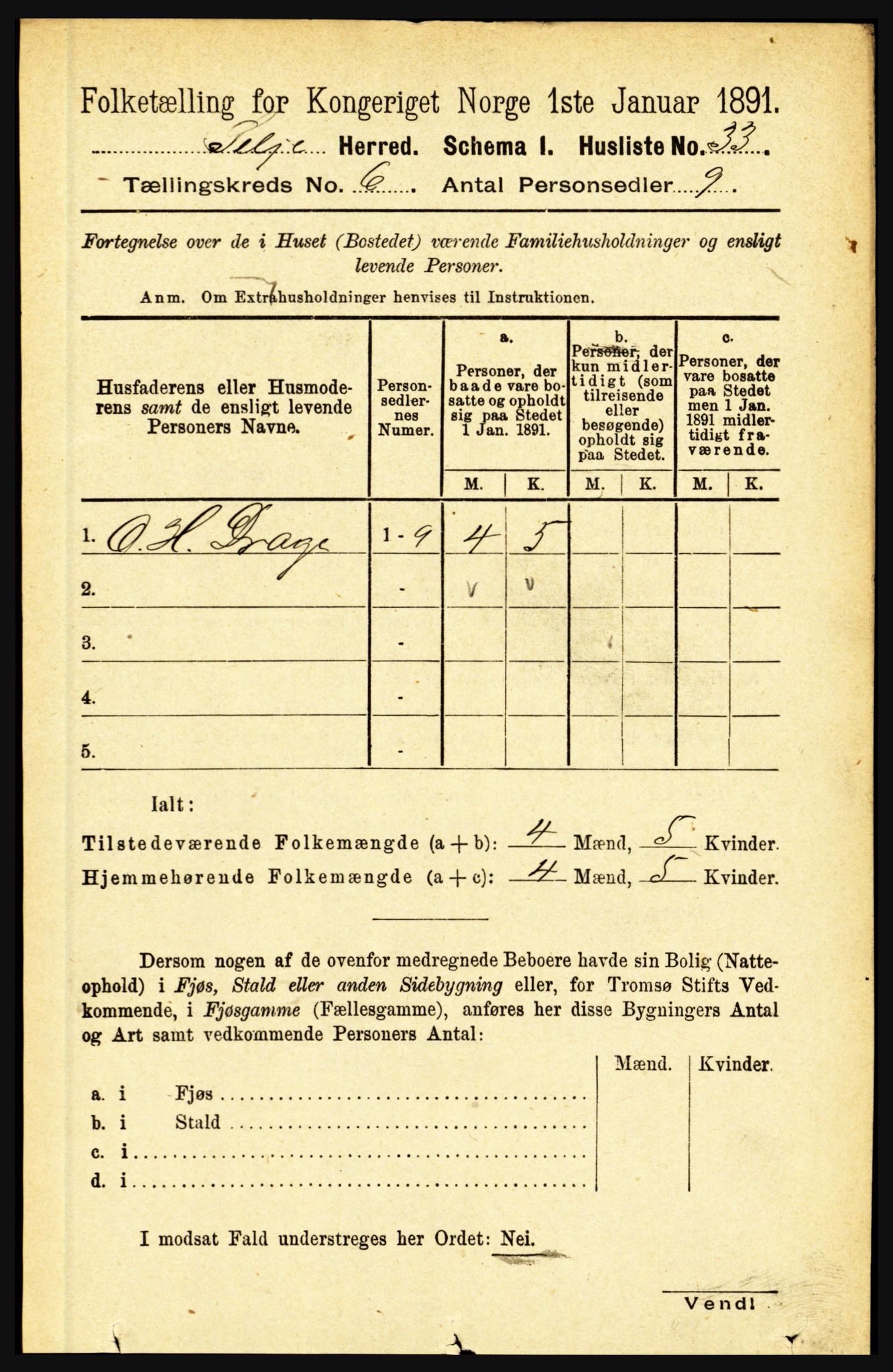 RA, 1891 census for 1441 Selje, 1891, p. 1649