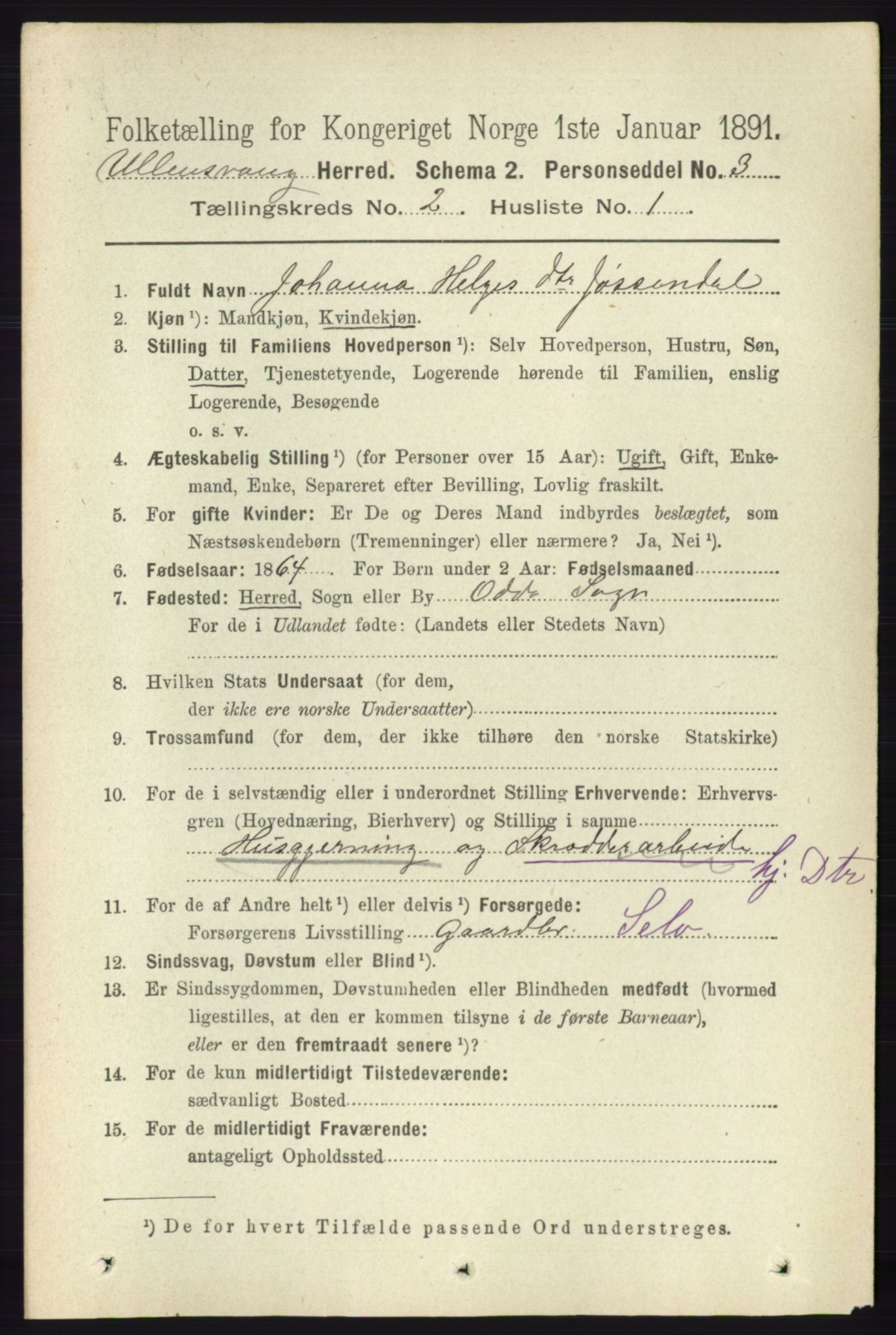 RA, 1891 census for 1230 Ullensvang, 1891, p. 323