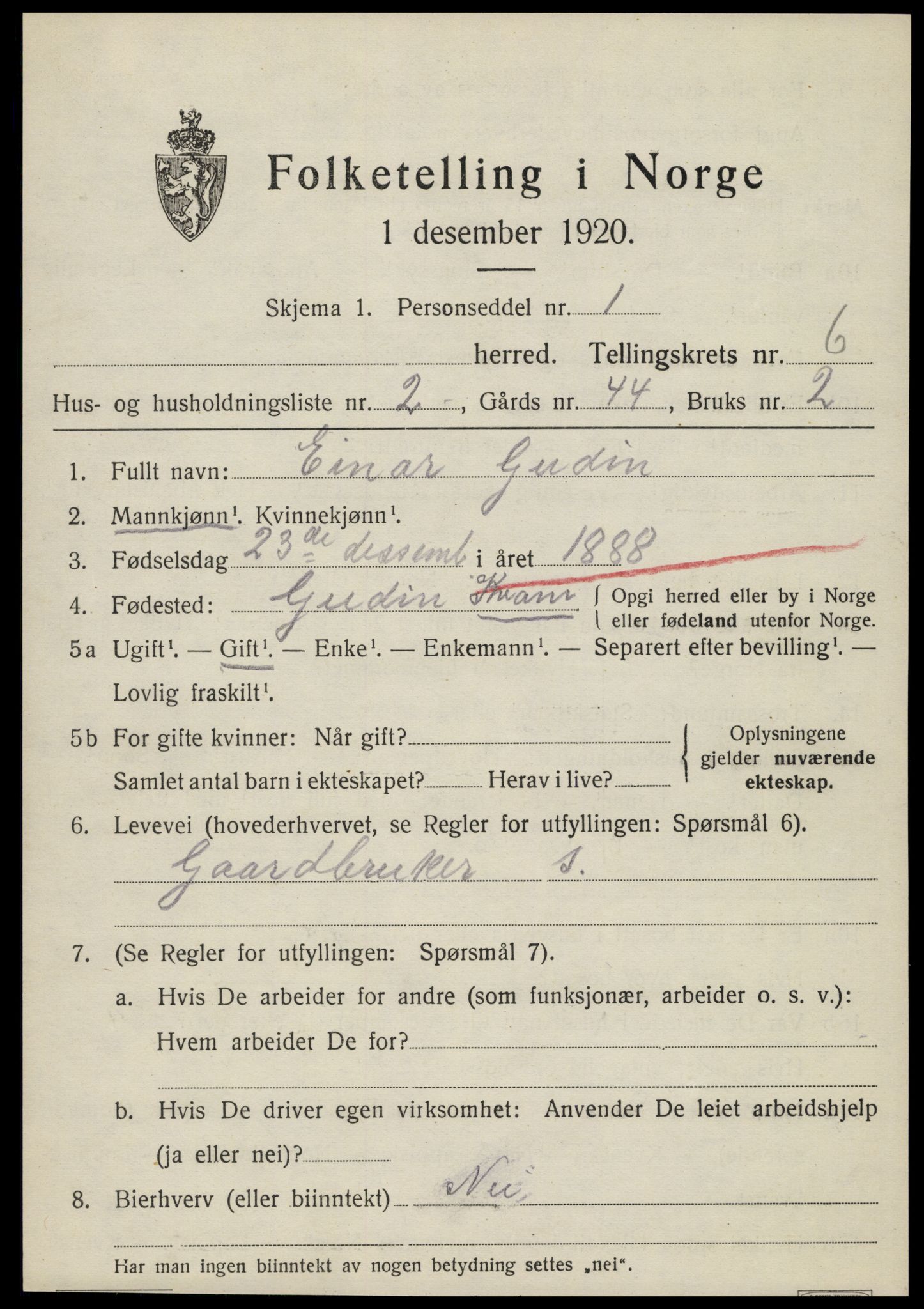 SAT, 1920 census for Kvam, 1920, p. 1597