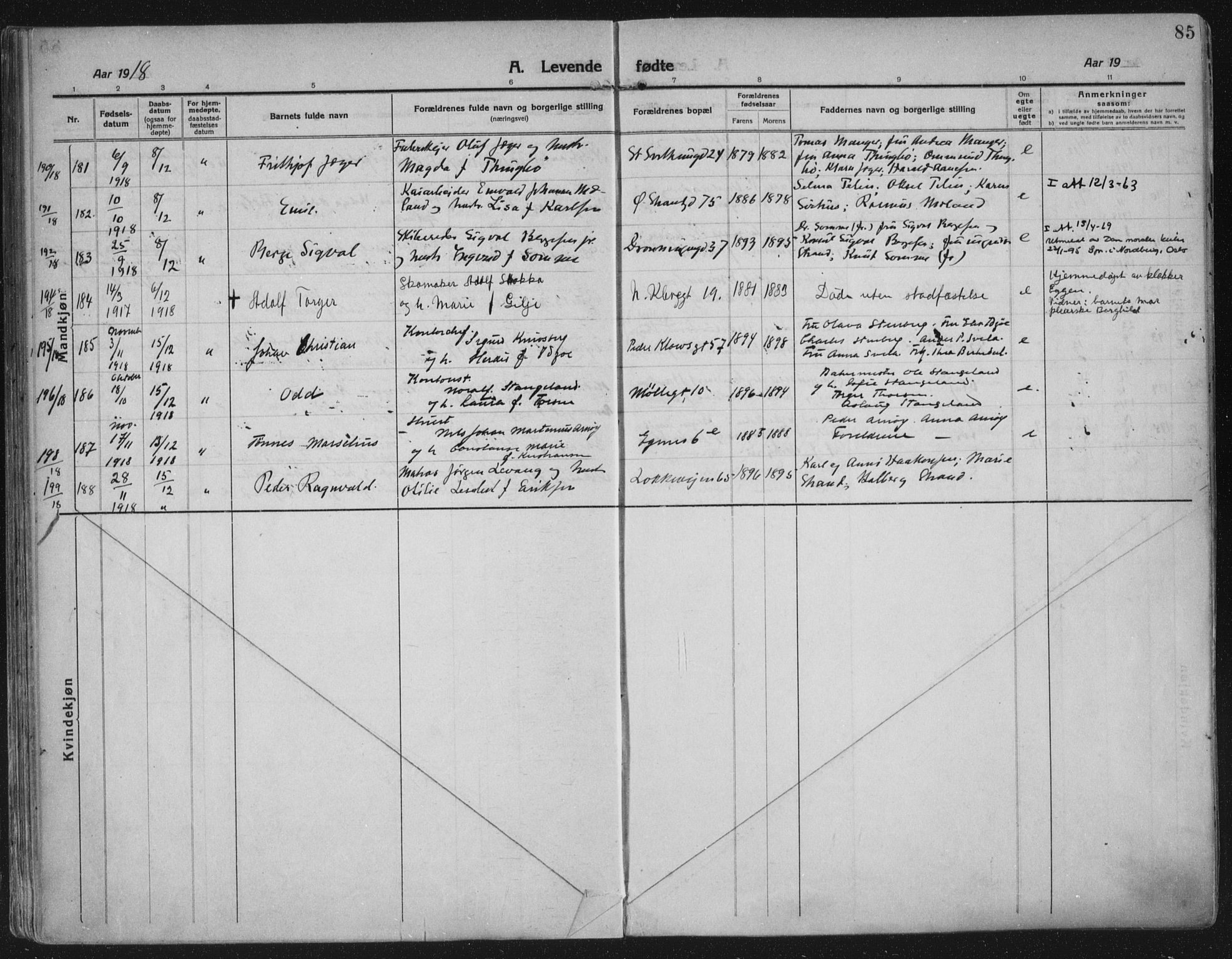 Domkirken sokneprestkontor, SAST/A-101812/002/A/L0018: Parish register (official) no. A 34, 1915-1929, p. 85