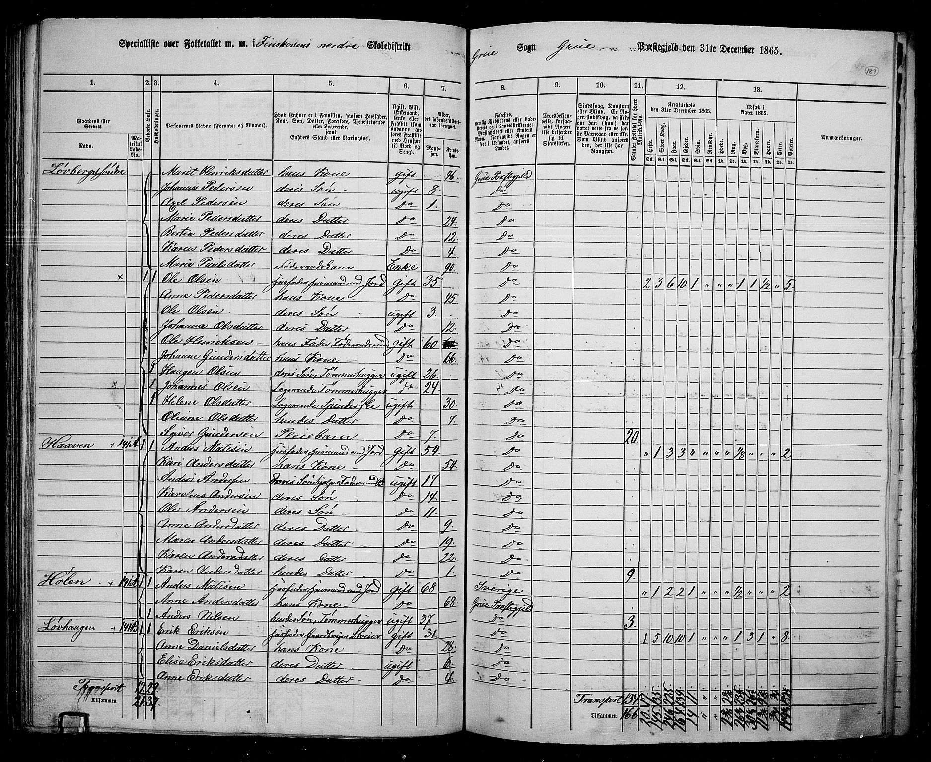 RA, 1865 census for Grue, 1865, p. 165