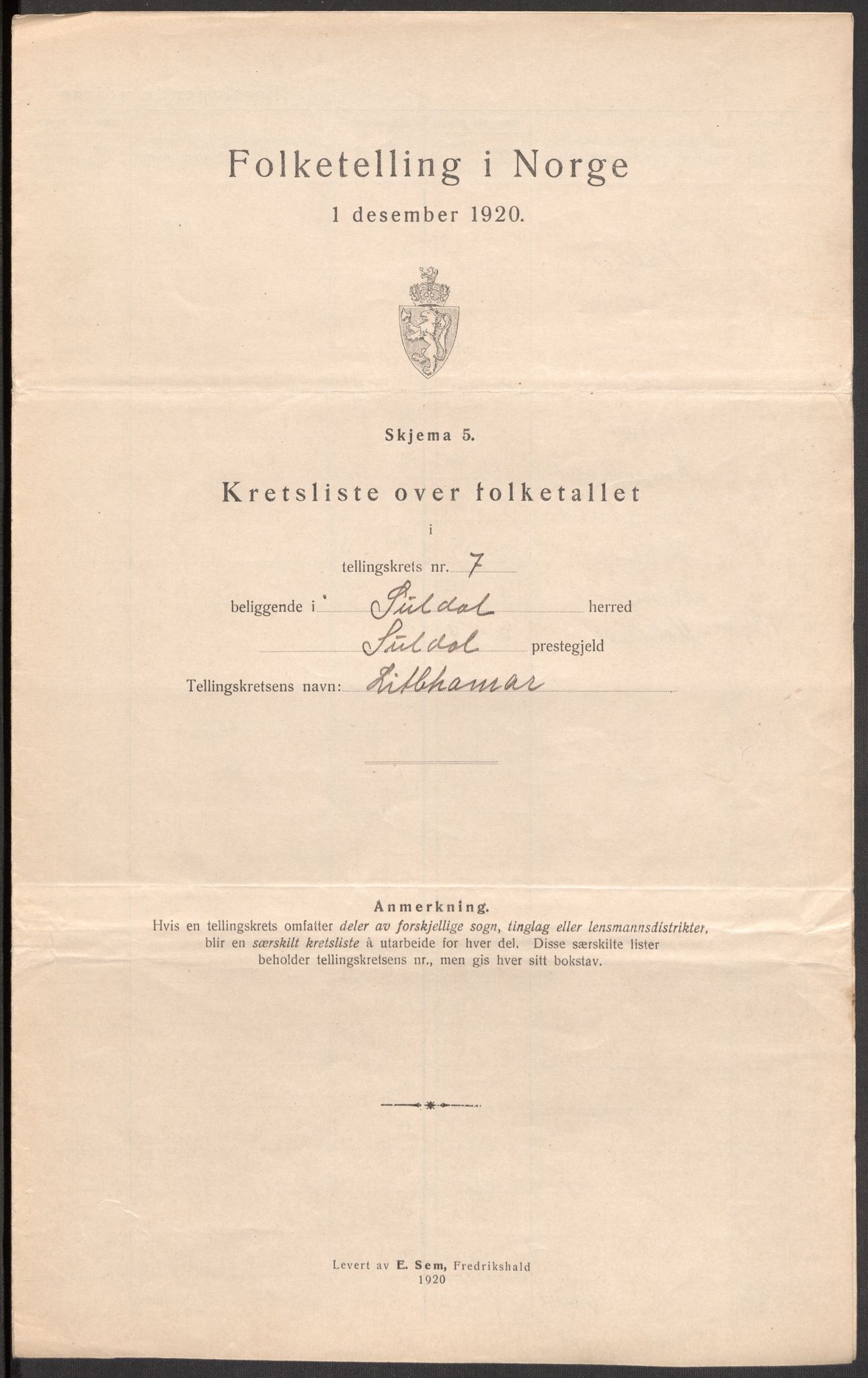 SAST, 1920 census for Suldal, 1920, p. 25