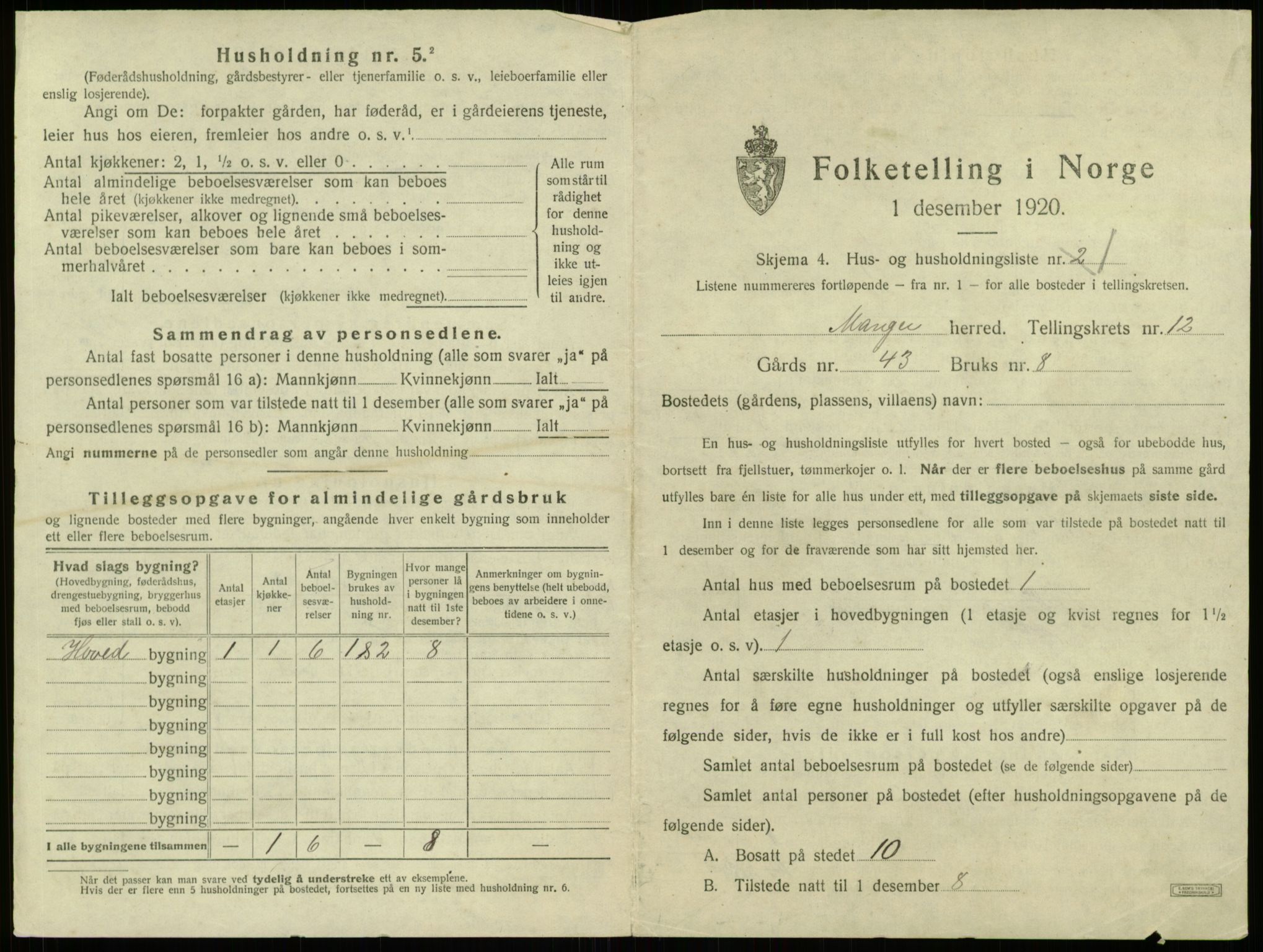 SAB, 1920 census for Manger, 1920, p. 975