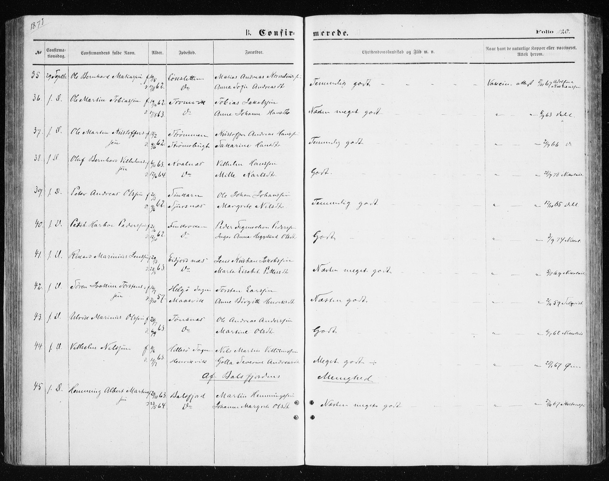 Tromsøysund sokneprestkontor, SATØ/S-1304/G/Ga/L0003kirke: Parish register (official) no. 3, 1875-1880, p. 120