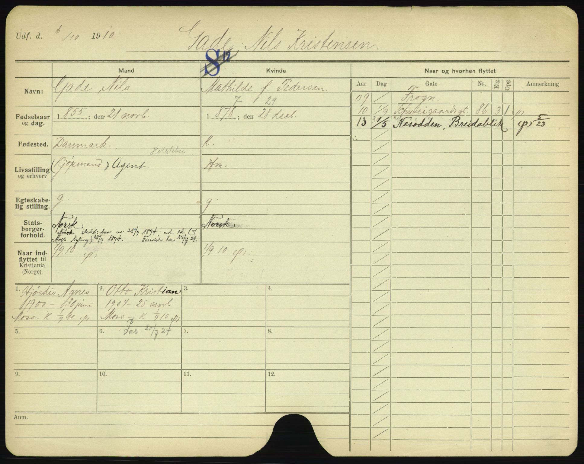 Oslo folkeregister, Registerkort, AV/SAO-A-11715/F/Fa/Fac/L0003: Menn, 1906-1914, p. 400a