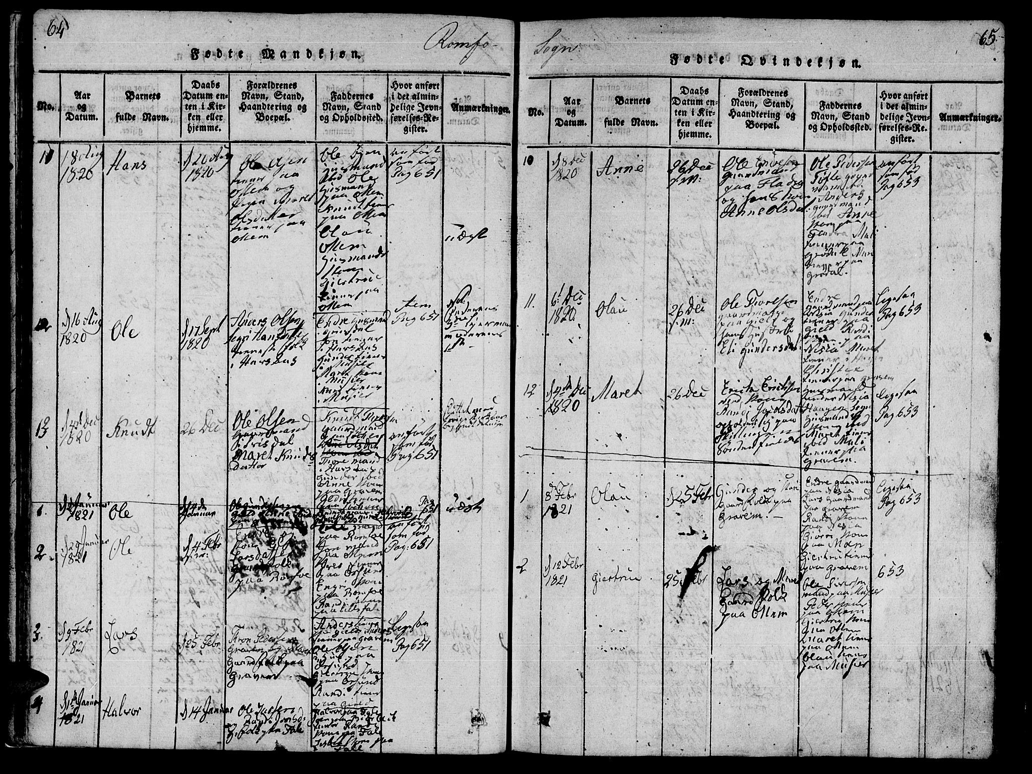 Ministerialprotokoller, klokkerbøker og fødselsregistre - Møre og Romsdal, SAT/A-1454/590/L1010: Parish register (official) no. 590A03 /2, 1820-1832, p. 64-65