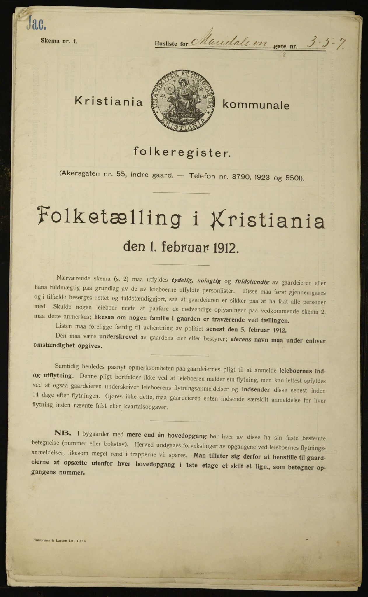 OBA, Municipal Census 1912 for Kristiania, 1912, p. 60992