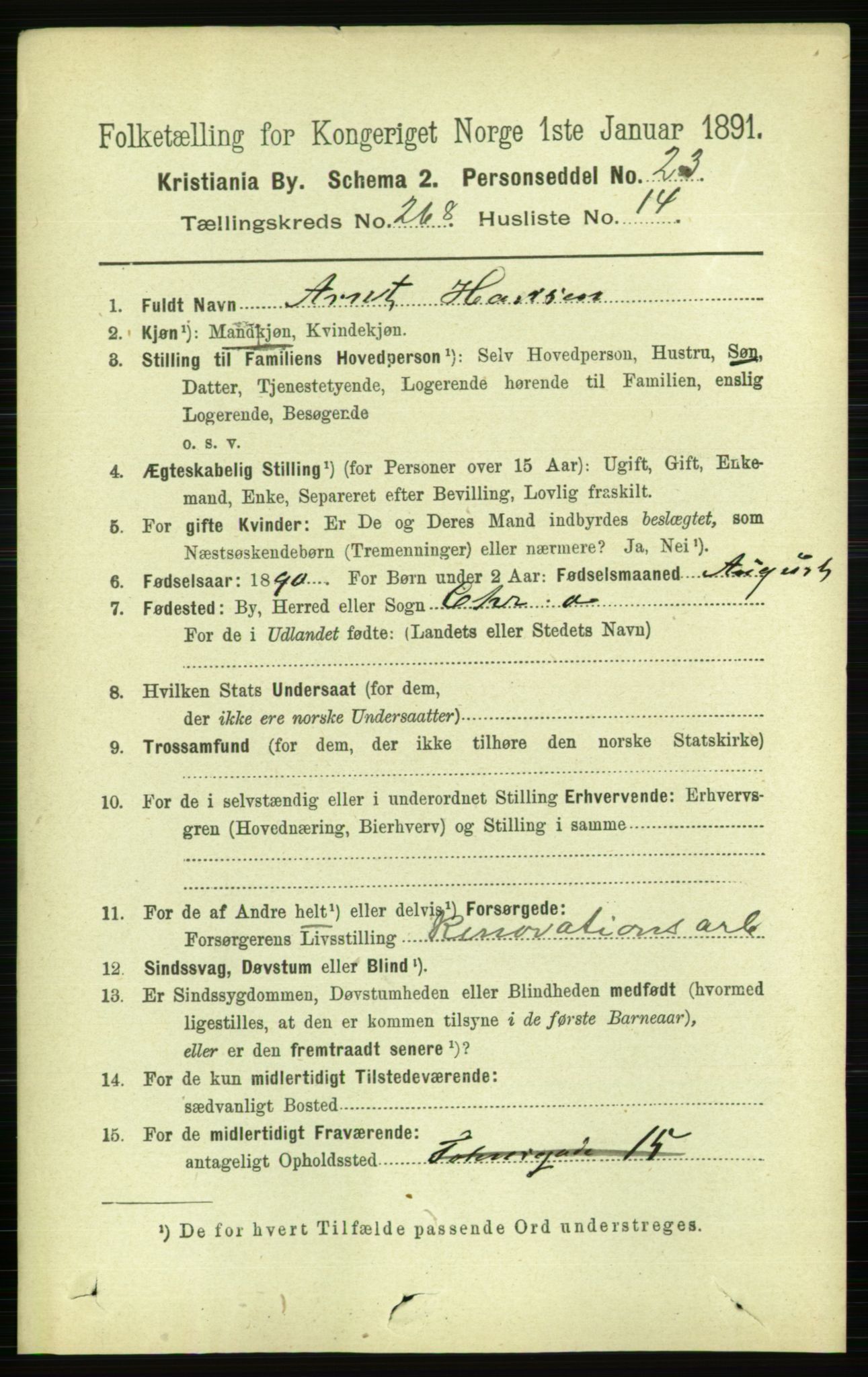 RA, 1891 census for 0301 Kristiania, 1891, p. 162386