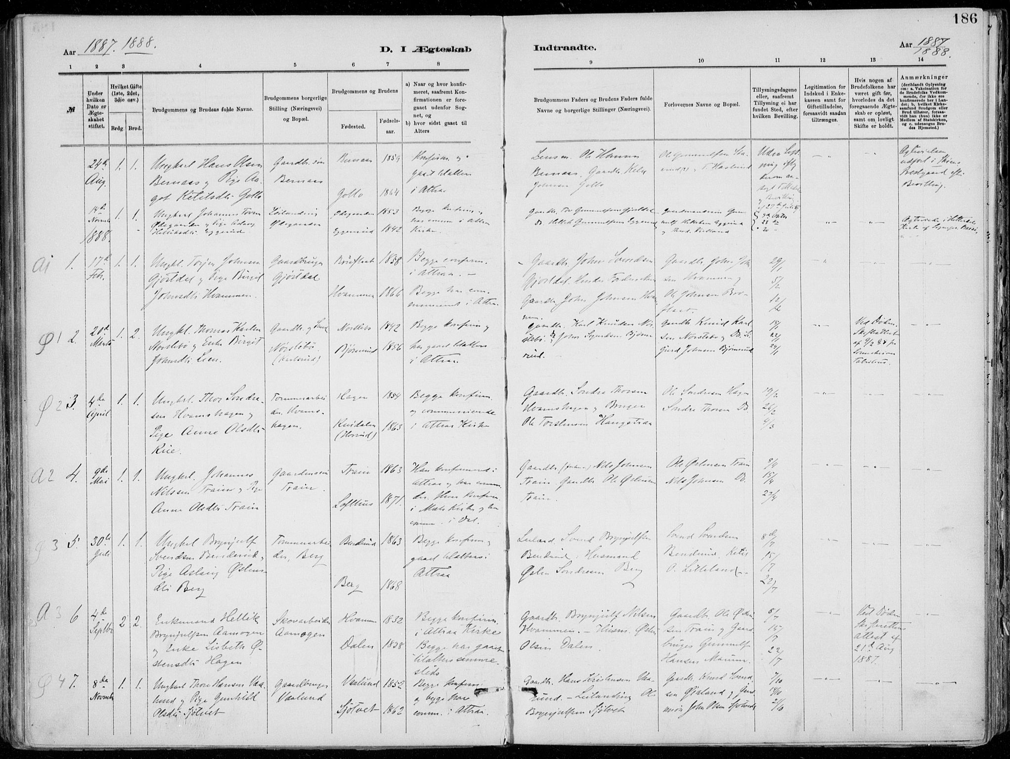 Tinn kirkebøker, AV/SAKO-A-308/F/Fa/L0007: Parish register (official) no. I 7, 1878-1922, p. 186