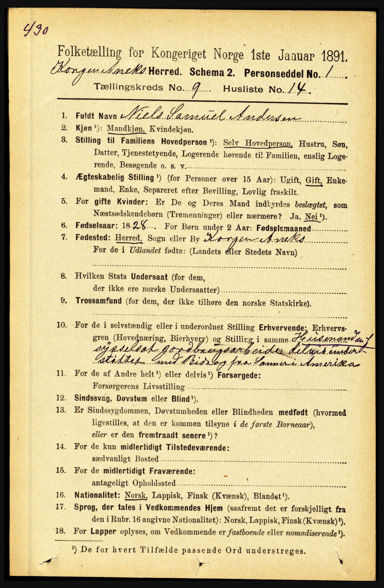 RA, 1891 census for 1832 Hemnes, 1891, p. 4410