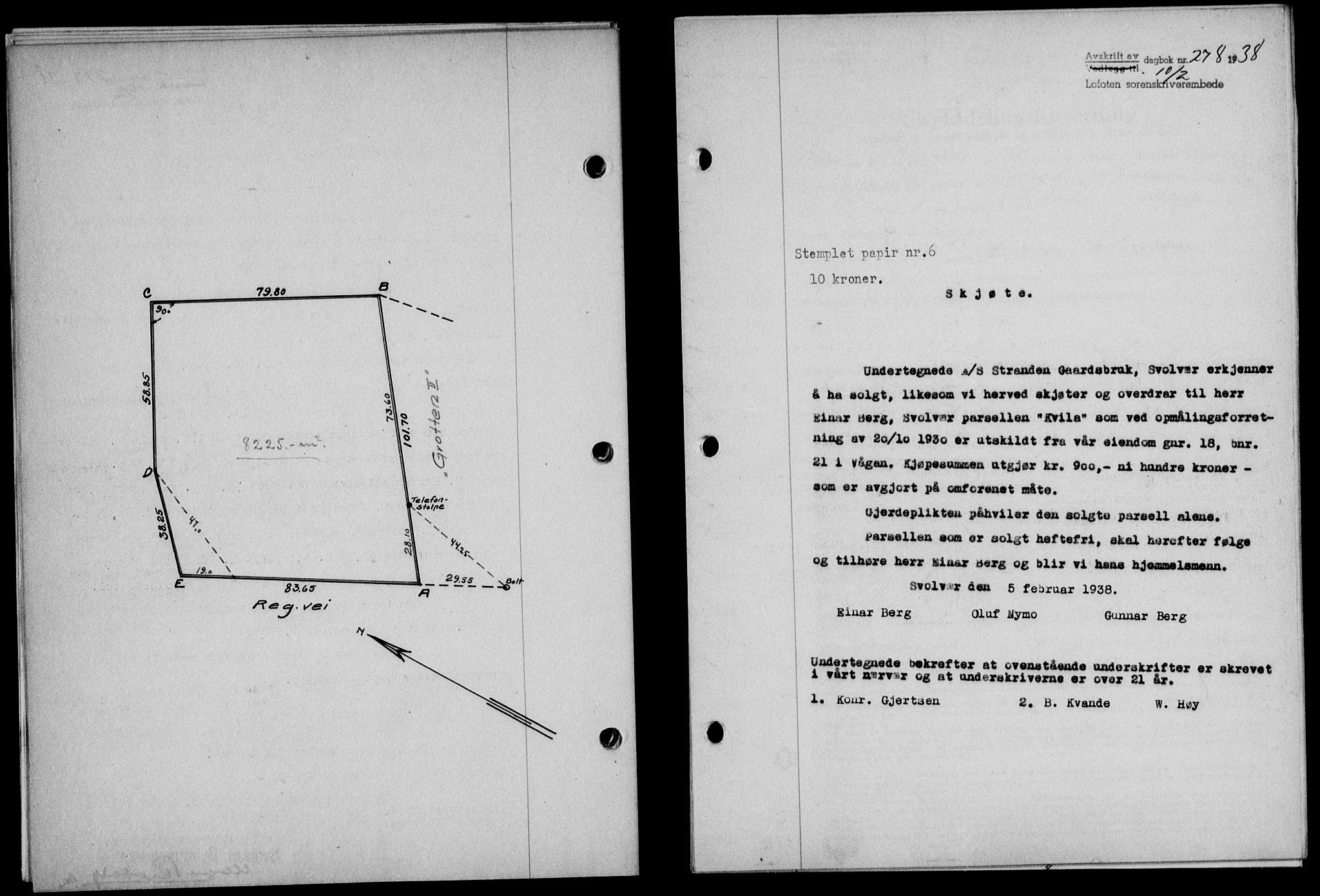 Lofoten sorenskriveri, SAT/A-0017/1/2/2C/L0003a: Mortgage book no. 3a, 1937-1938, Diary no: : 278/1938