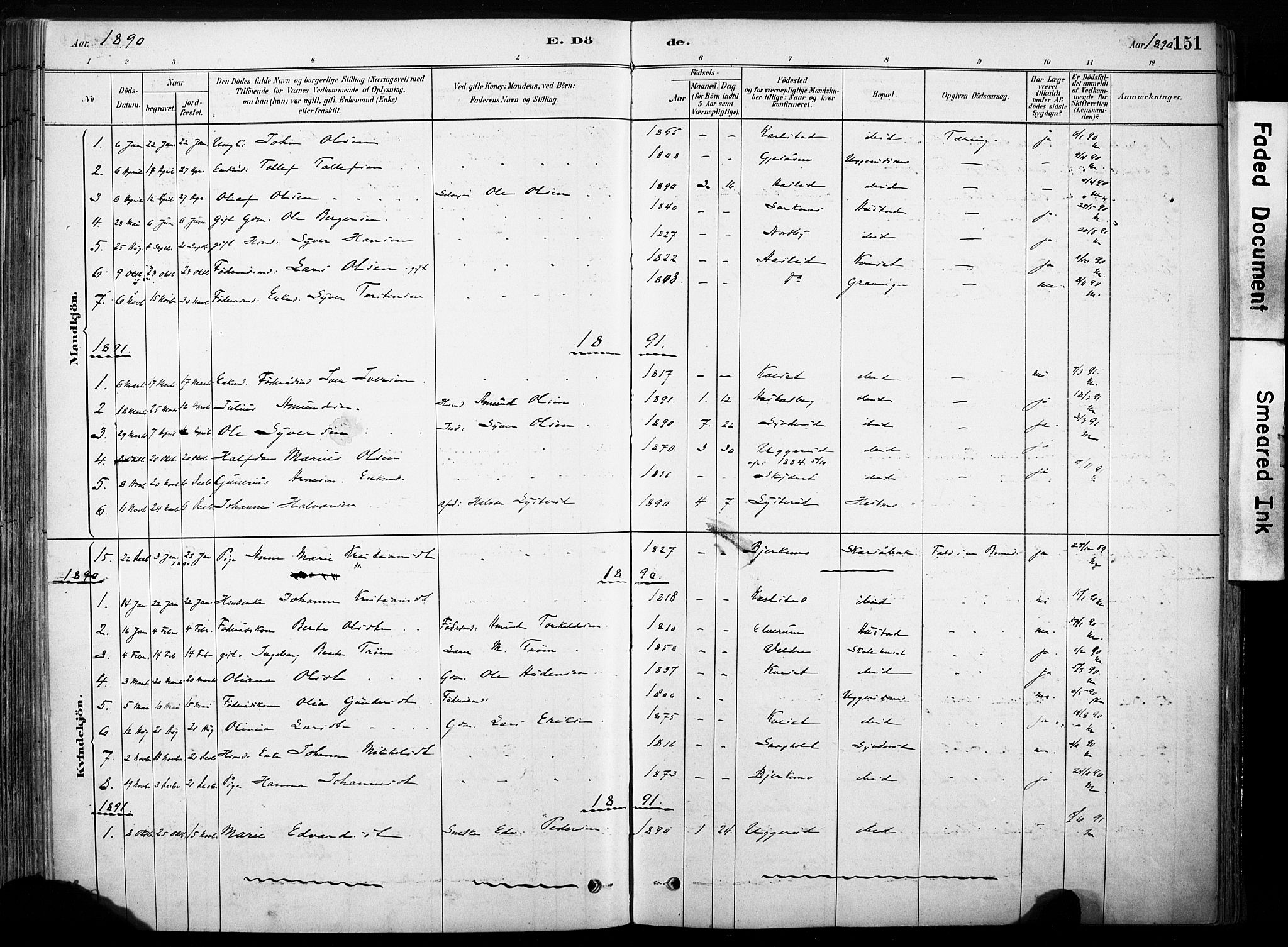 Hof prestekontor, AV/SAH-PREST-038/H/Ha/Haa/L0011: Parish register (official) no. 11, 1879-1911, p. 151