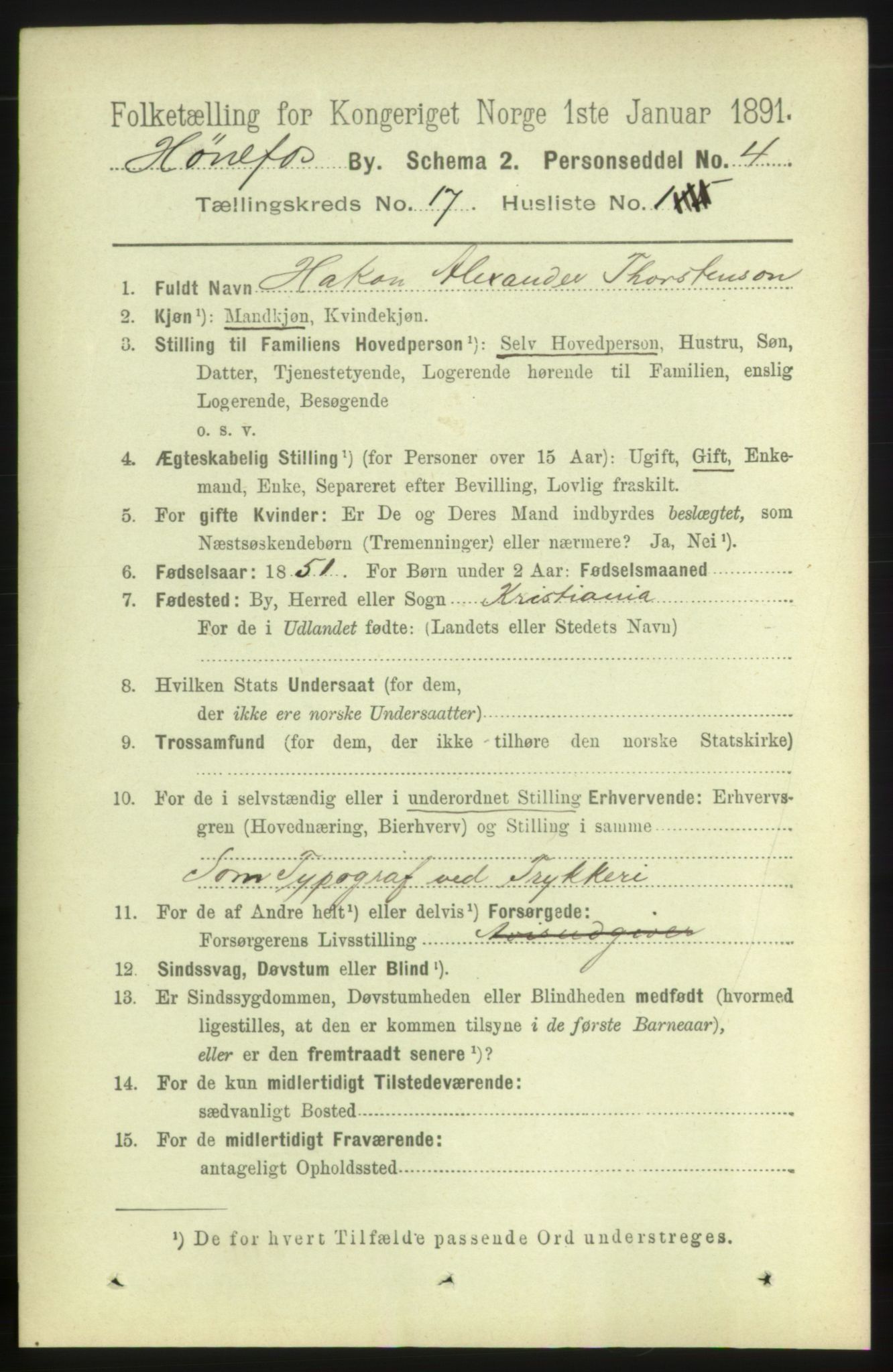 RA, 1891 census for 0601 Hønefoss, 1891, p. 1862